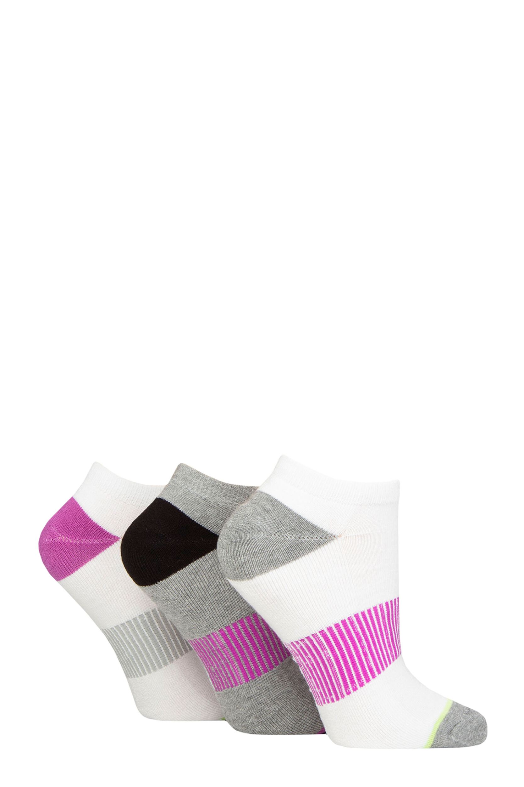 Women's 3 Pair SOCKSHOP Wildfeet Half Cushioned Bamboo Sports Socks White / Grey / Purple 4-8 Ladies