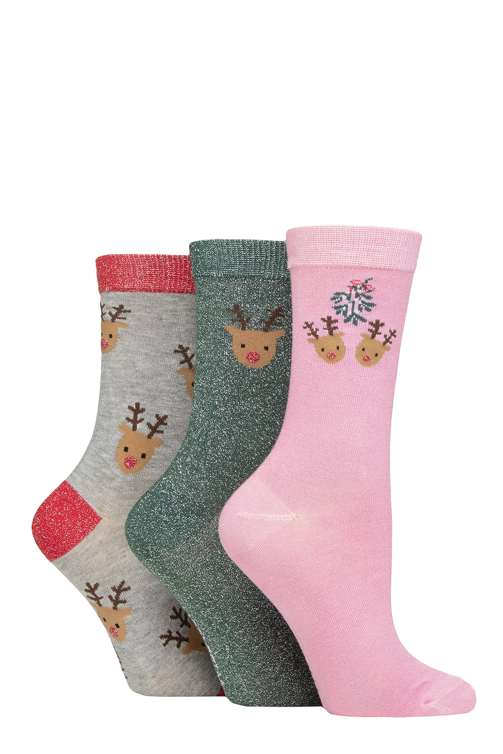 Women's 3 Pair SOCKSHOP Wildfeet Christmas Patterned Bamboo Socks Reindeers 4