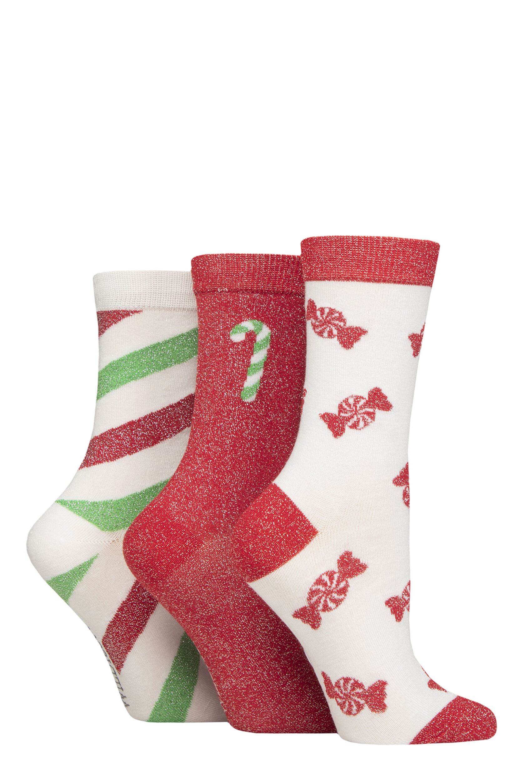 Women's 3 Pair SOCKSHOP Wildfeet Christmas Patterned Bamboo Socks Candy 4-8
