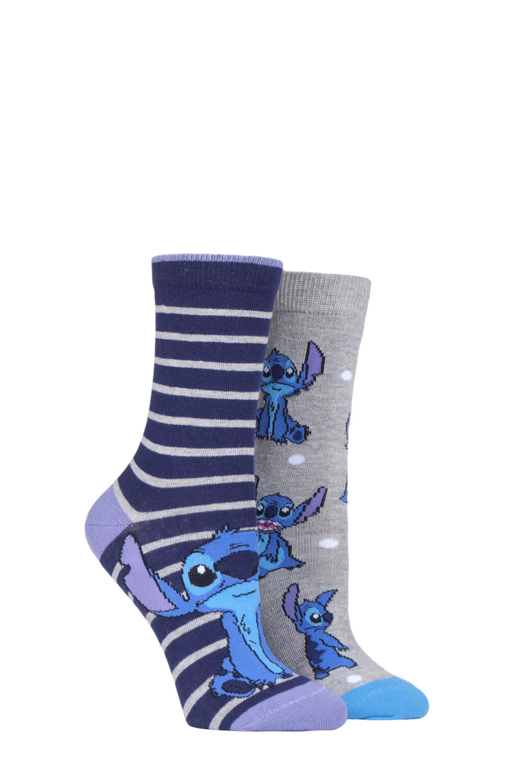 Image of 2 Pair Assorted Disney Lilo and Stitch Cotton Socks Ladies 4-8 Ladies - Film & TV Characters