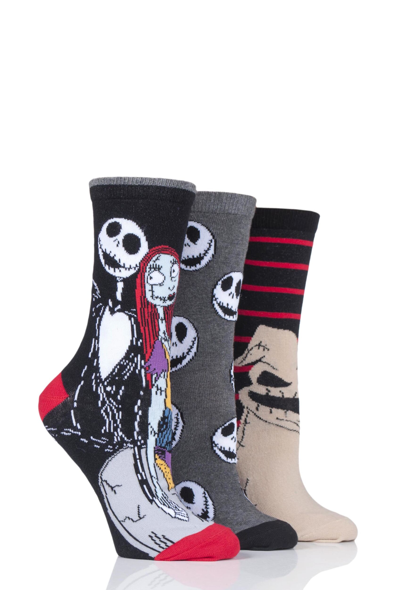 3 Pair Assorted Disney The Nightmare Before Christmas Cotton Socks Ladies 4-8 Ladies - Film & TV Characters