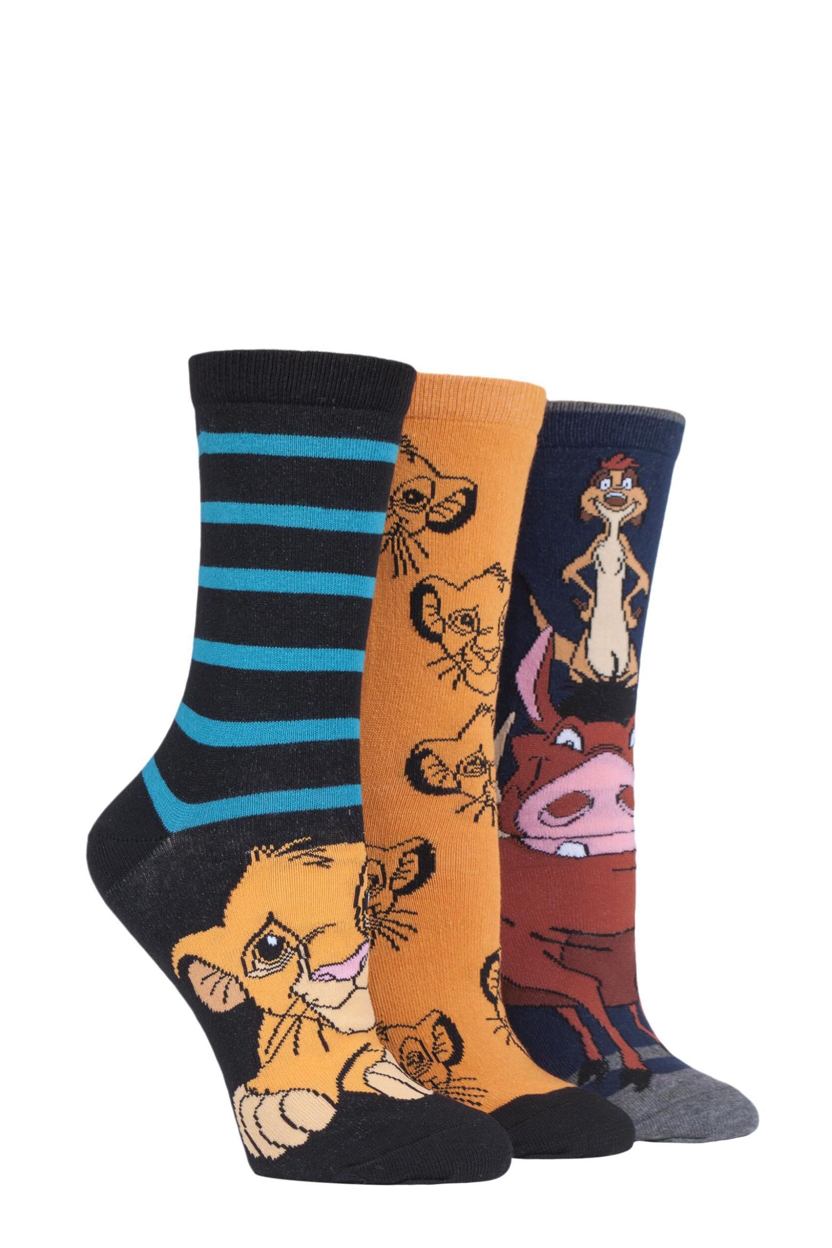 3 Pair Assorted Disney The Lion King Cotton Socks Ladies 4-8 Ladies - Film & TV Characters