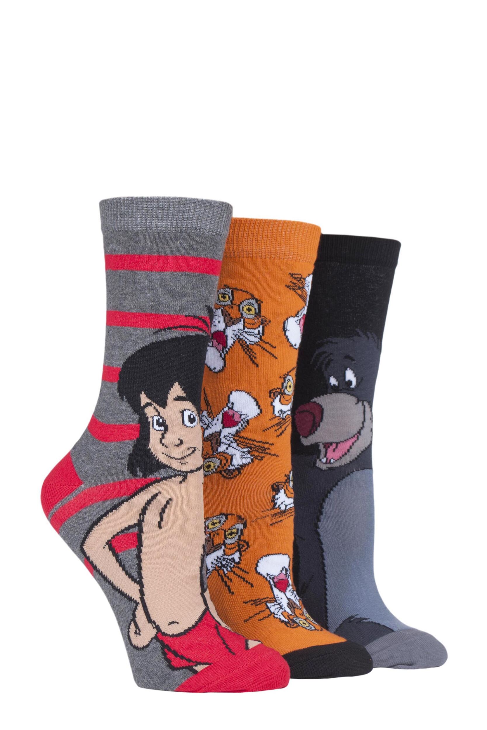 Image of 3 Pair Assorted Disney The Jungle Book Cotton Socks Ladies 4-8 Ladies - Film & TV Characters