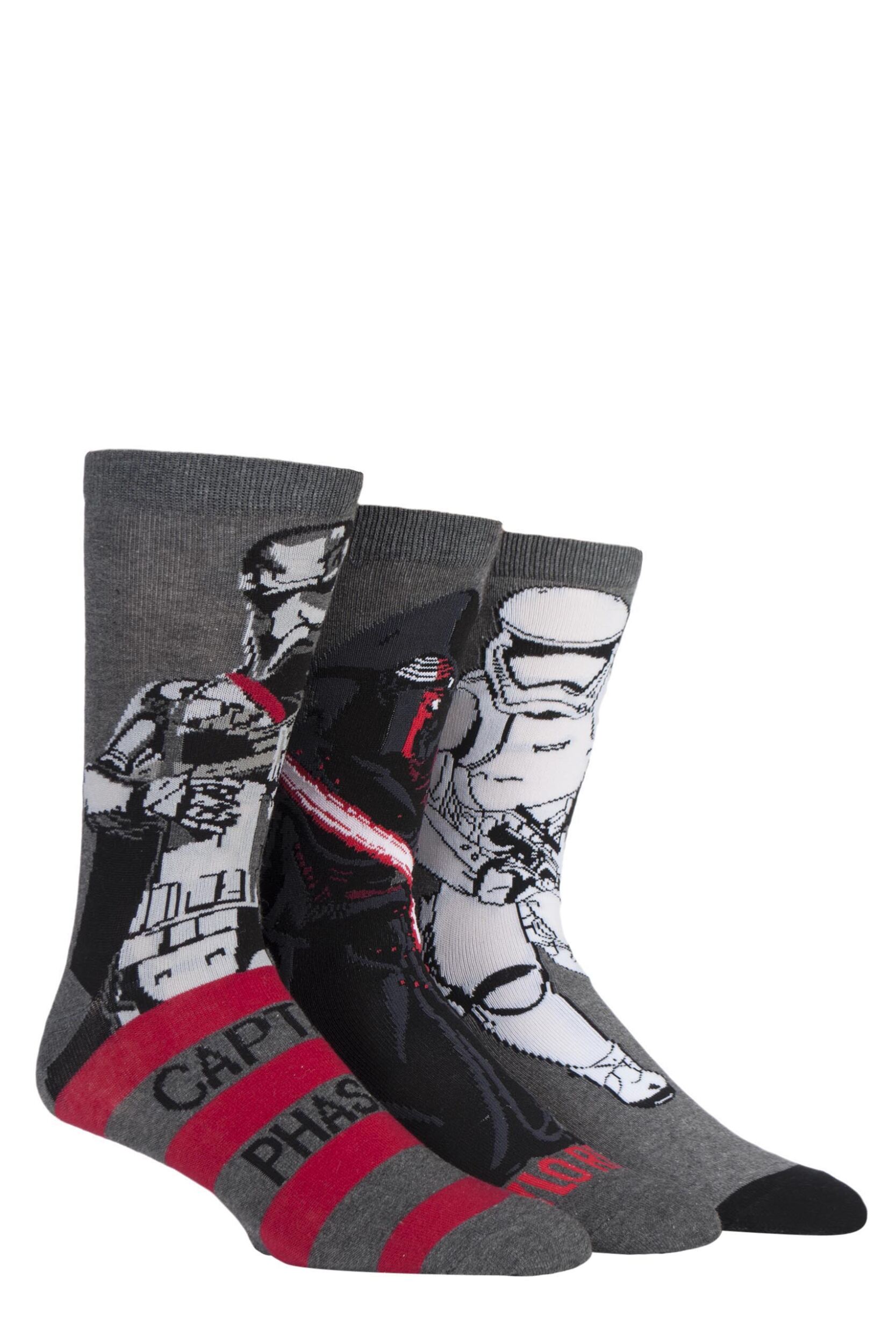 3 Pair Assorted Star Wars New Villains Kylo Ren, Captain Phasma and Storm Trooper Socks Men's 11-13 Mens - Film & TV Characters
