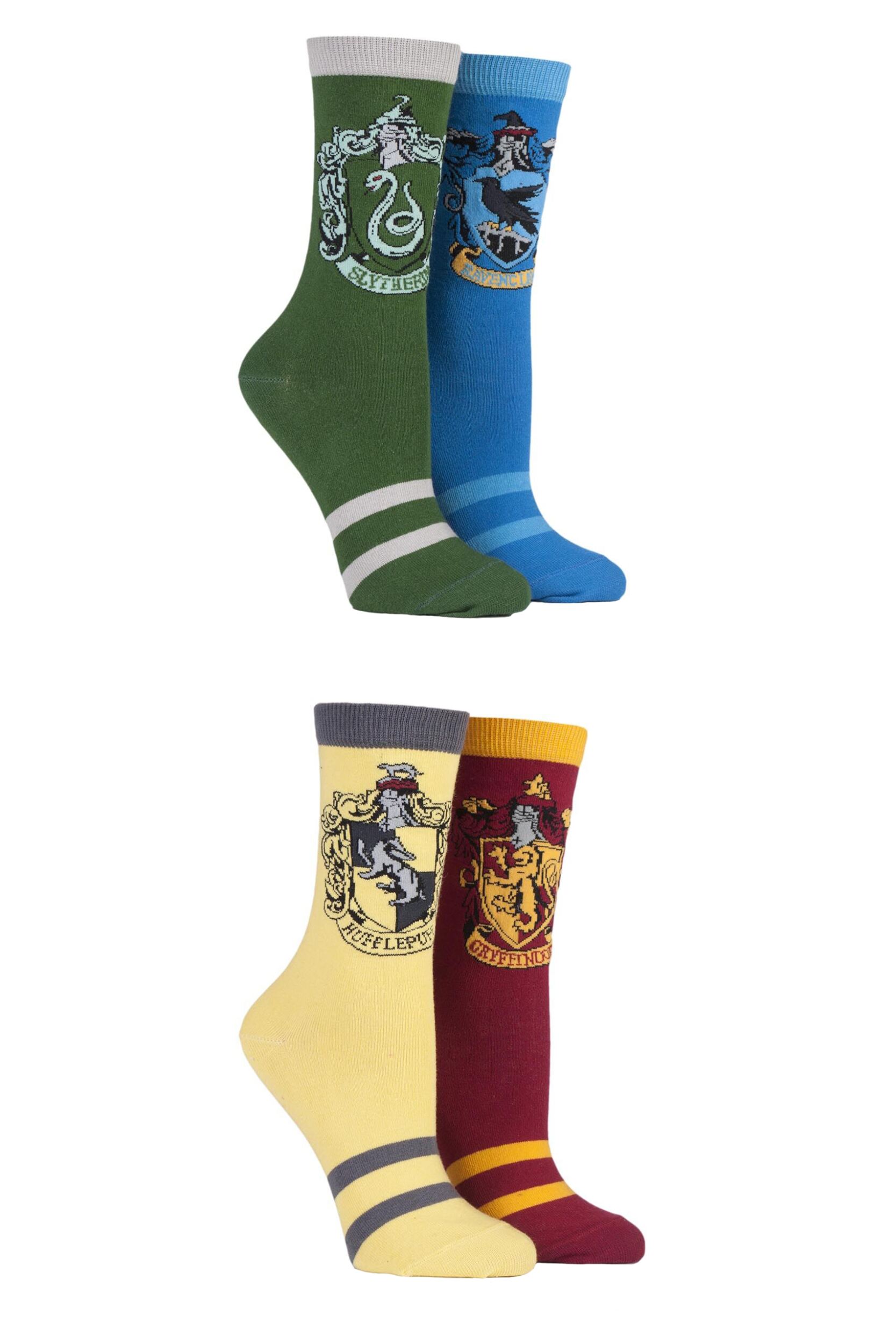 Image of 4 Pair 4 Pair Pack Mixed Options Harry Potter House Badge Socks Ladies 4-8 Ladies - Film & TV Characters