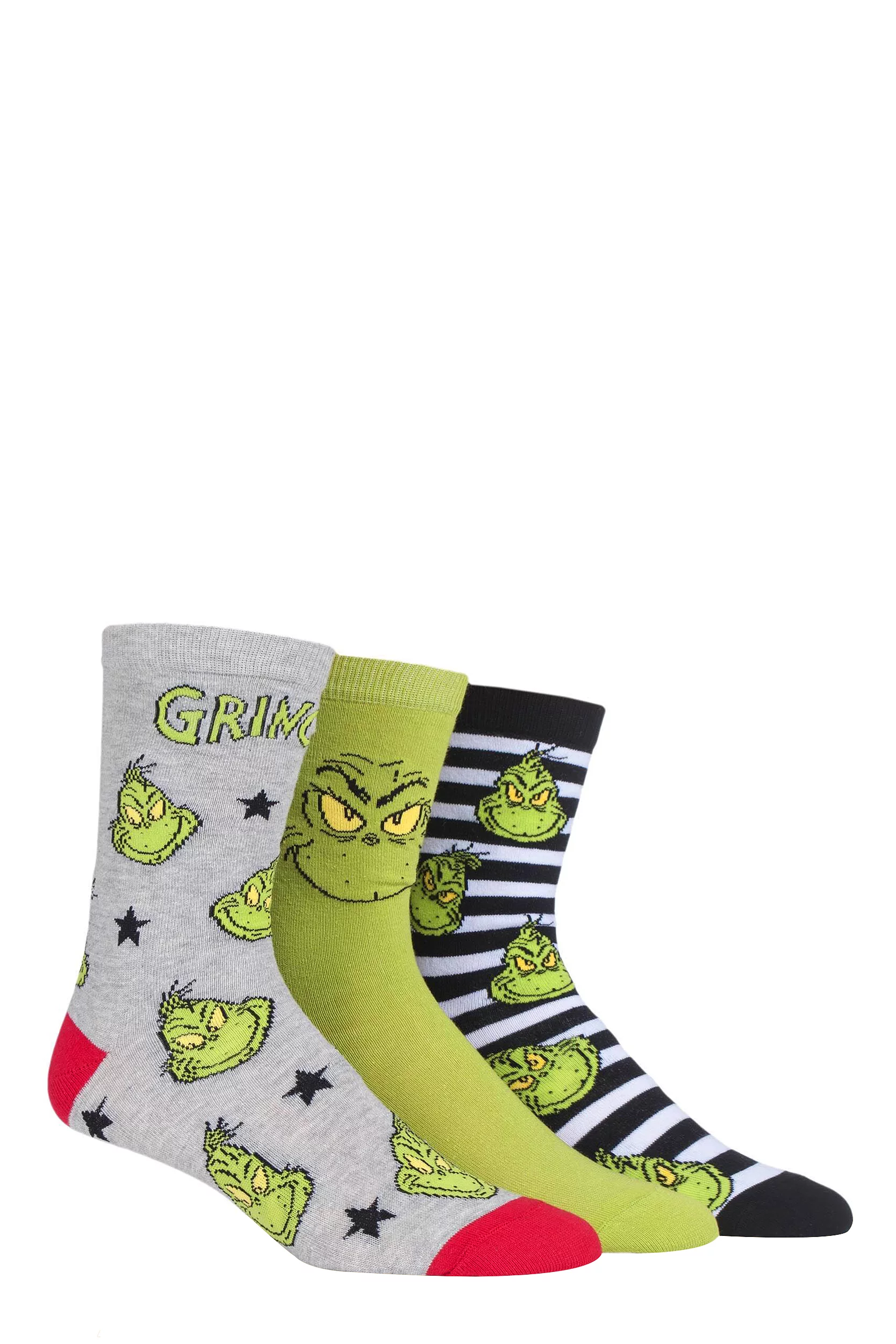 3 Pair Assorted Grinch Cotton Socks Unisex 6-11 Mens - Film & TV Characters