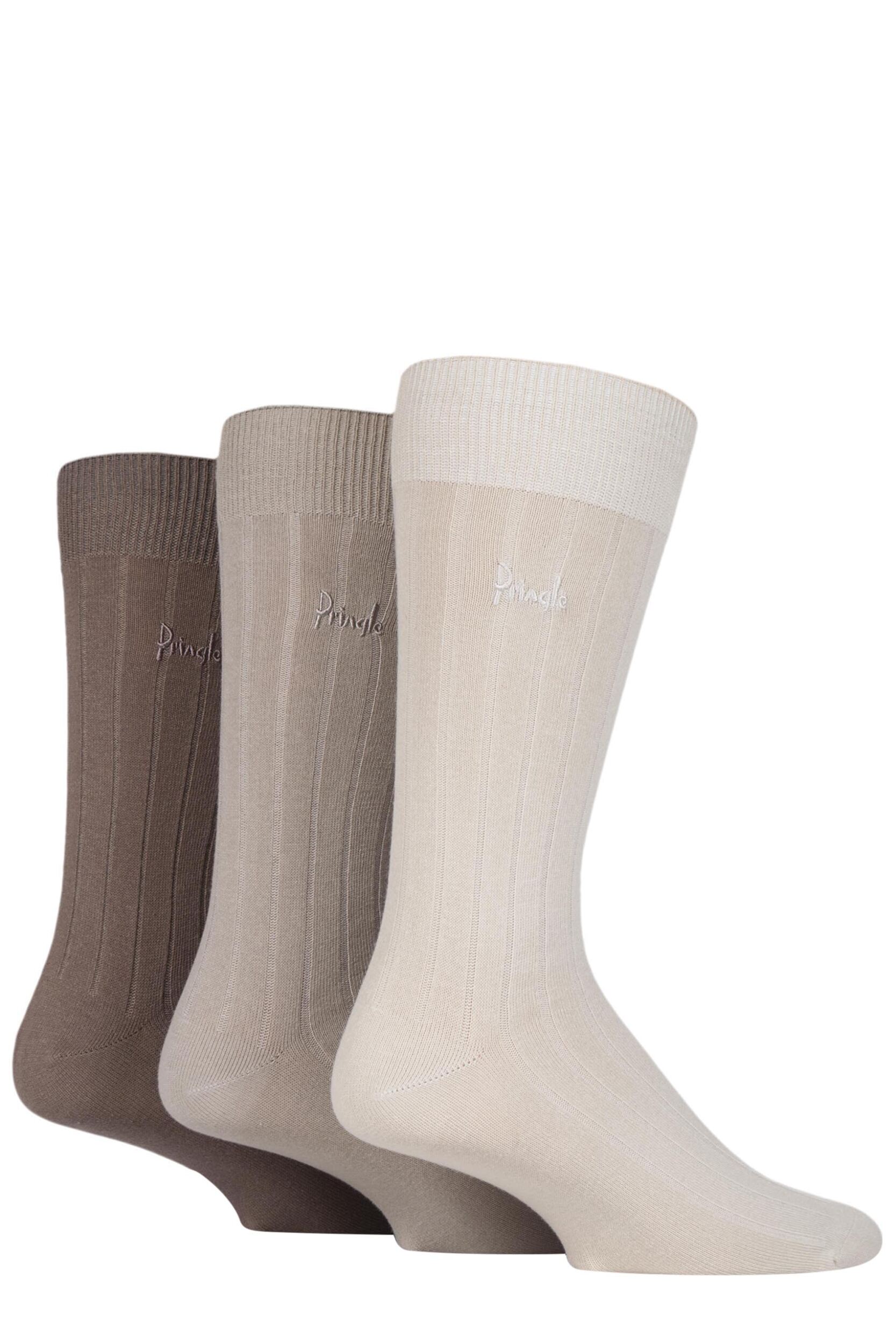 3 Pair Beige Laird Rib Trouser Socks Men's 7-11 Mens - Pringle