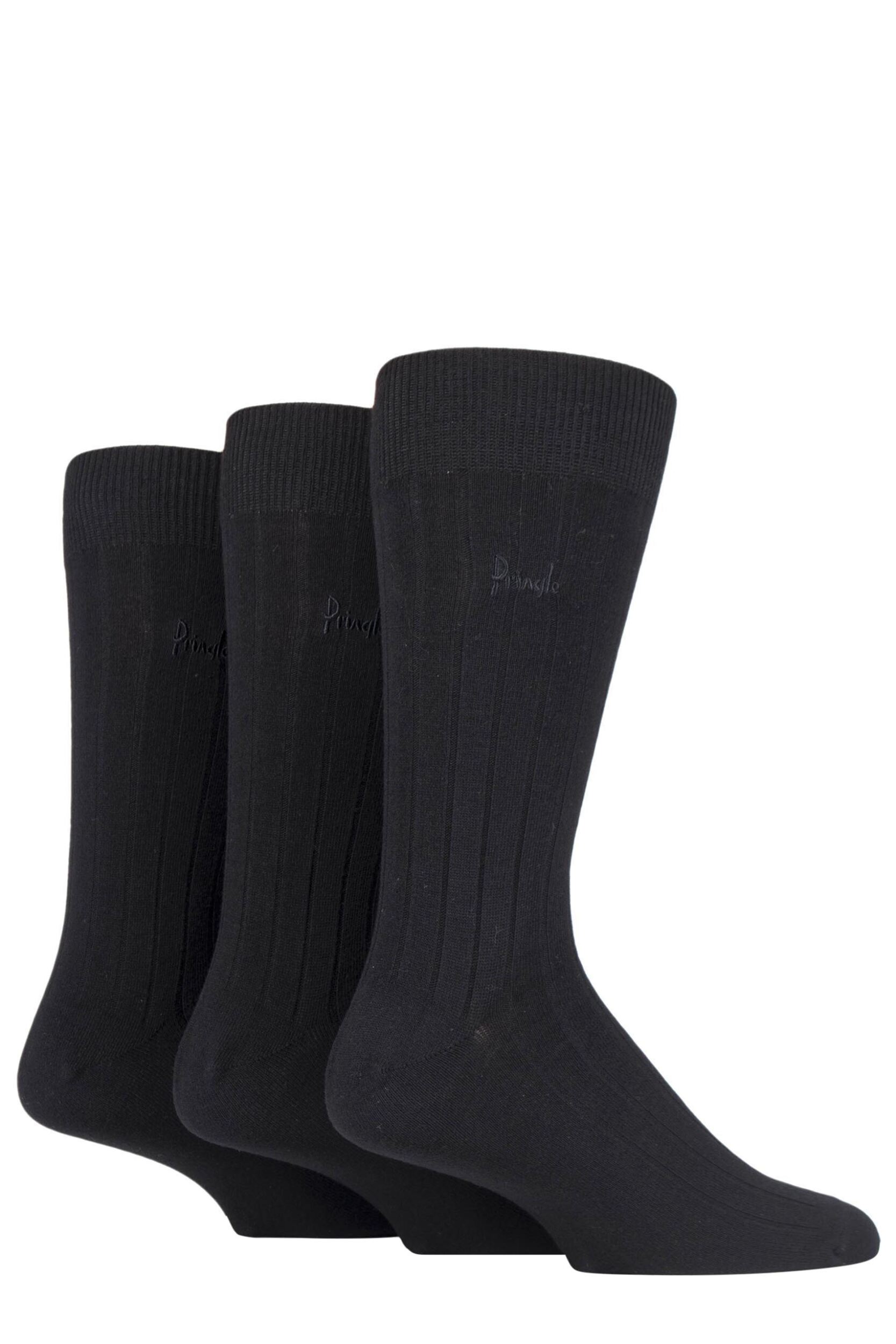 Mens 3 Pair Pringle Laird Rib Trouser Socks Black 12-14 Mens