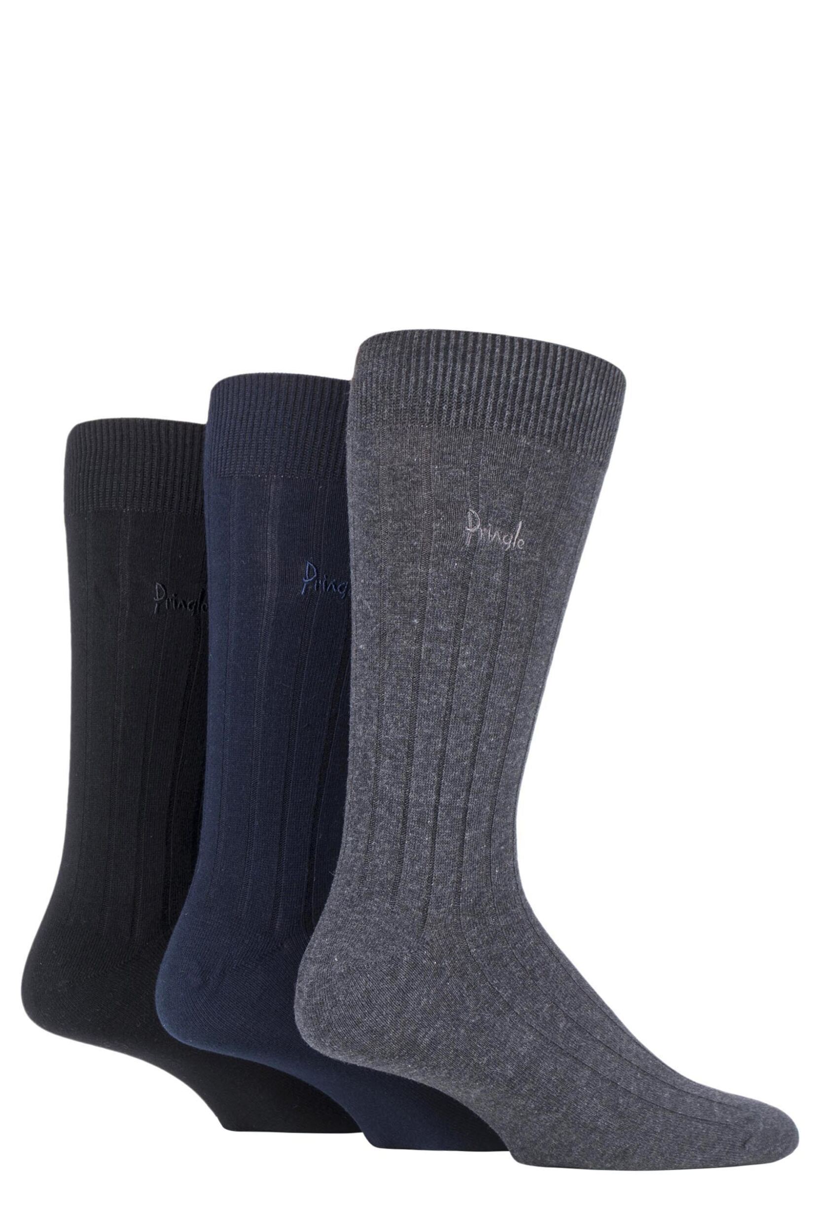3 Pair Black / Navy / Grey Laird Rib Trouser Socks Men's 7-11 Mens - Pringle