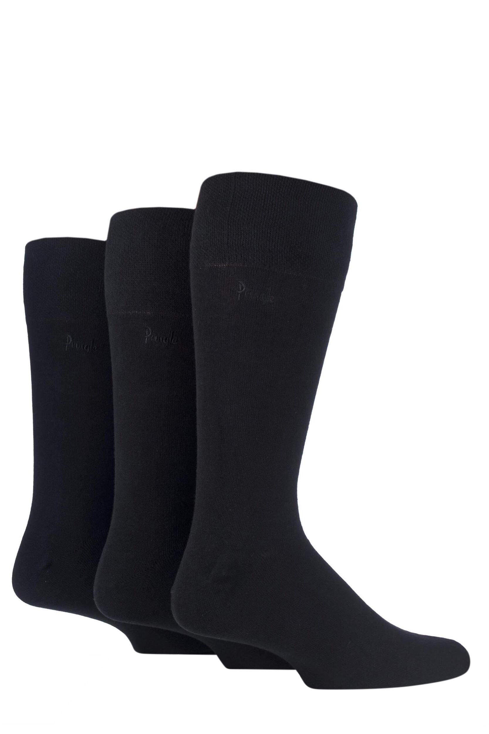 Mens 3 Pair Pringle Dunvegan Comfort Cuff Plain Cotton Socks Black 12-14