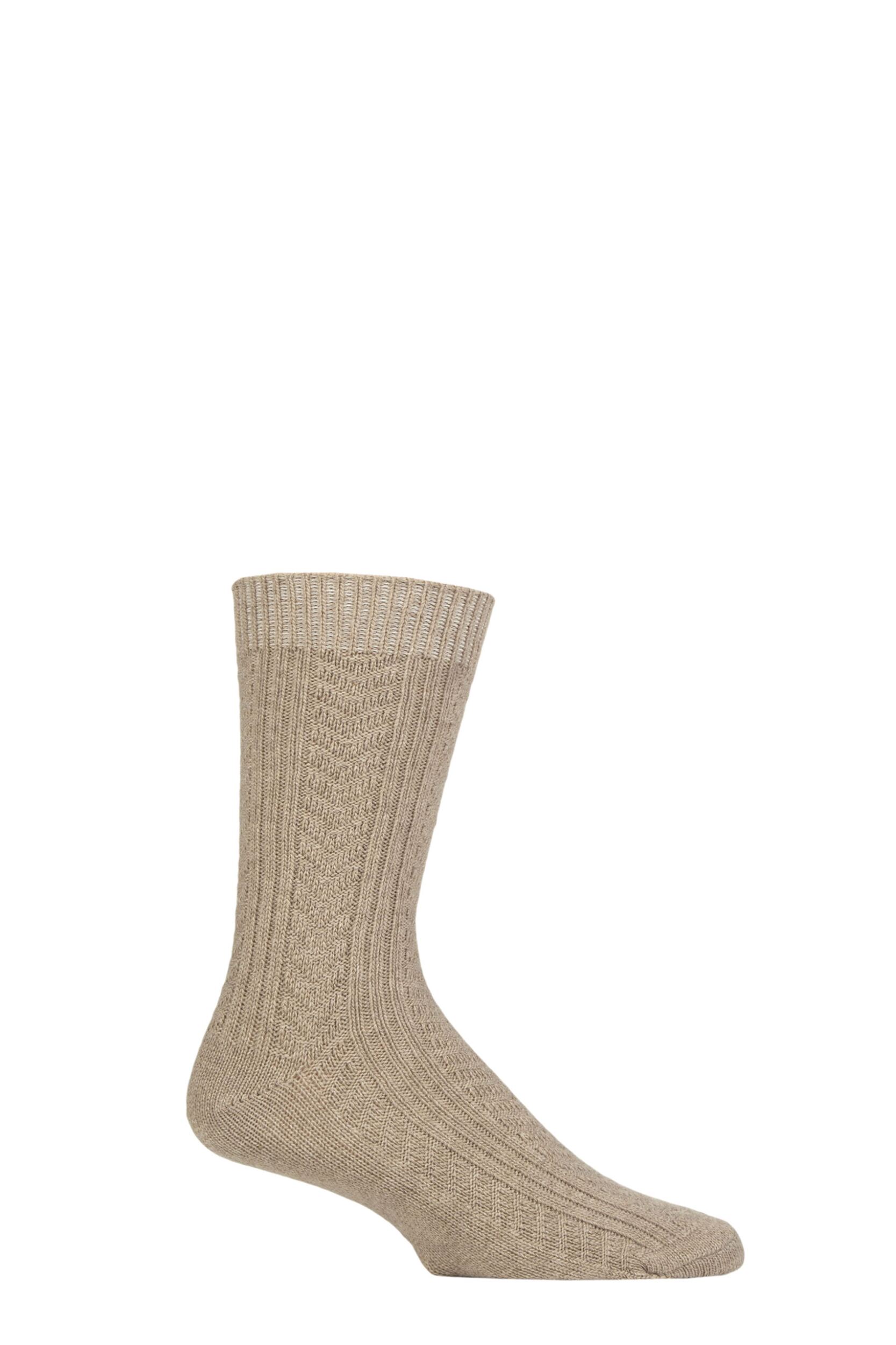 Mens Pringle 1 Pair Cashmere and Merino Wool Blend Luxury Socks Beige 7-11