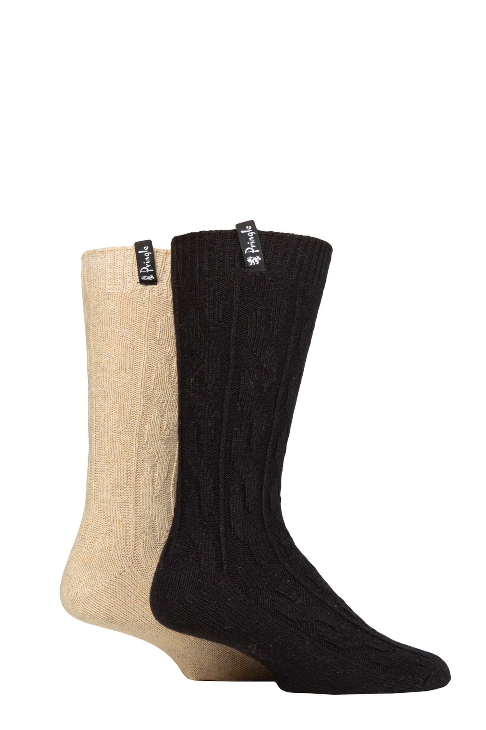 Mens 2 Pair Pringle Recycled Wool Boot Socks Black 7-11  Mens
