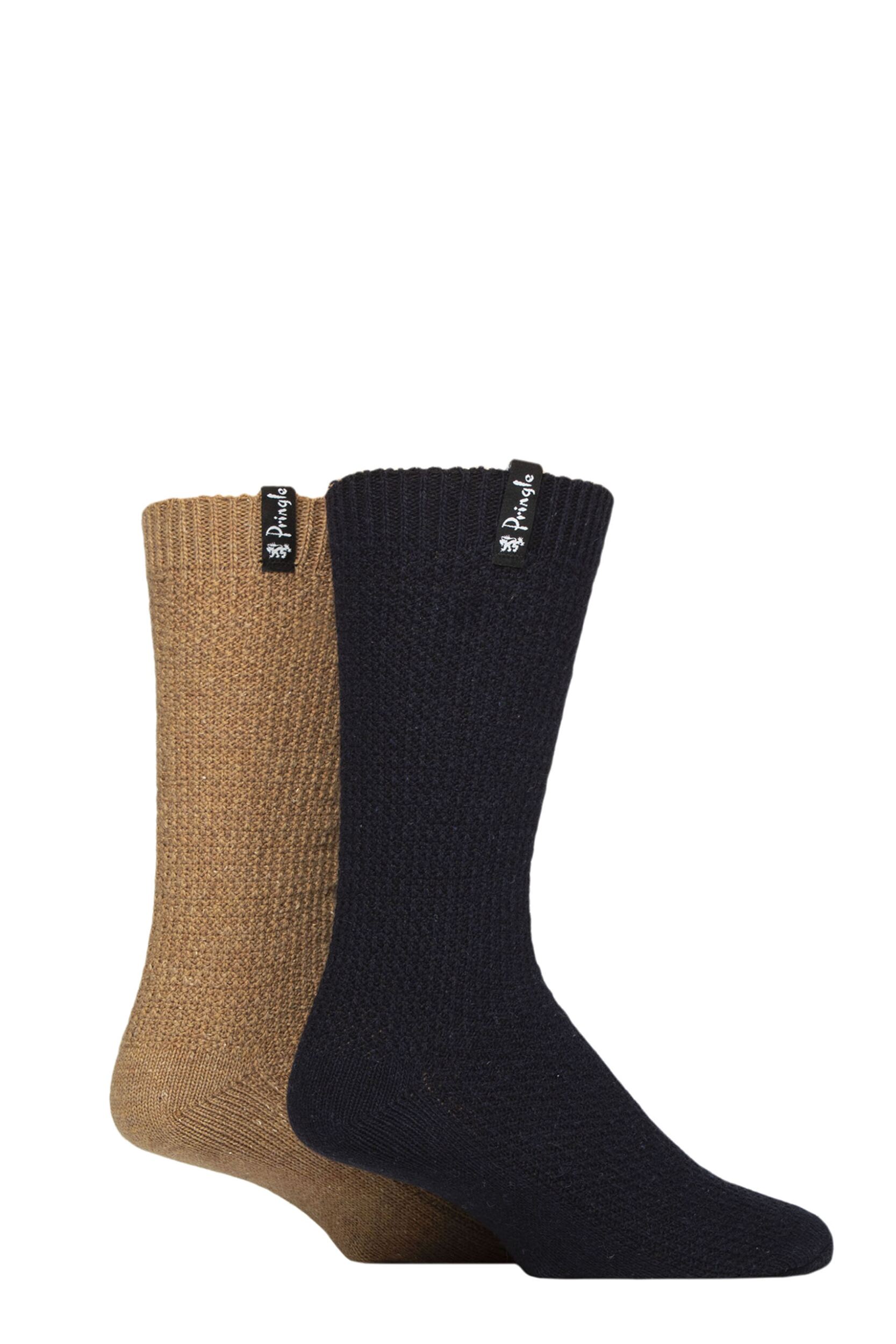 Mens 2 Pair Pringle Recycled Wool Boot Socks Navy / Sand 7-11