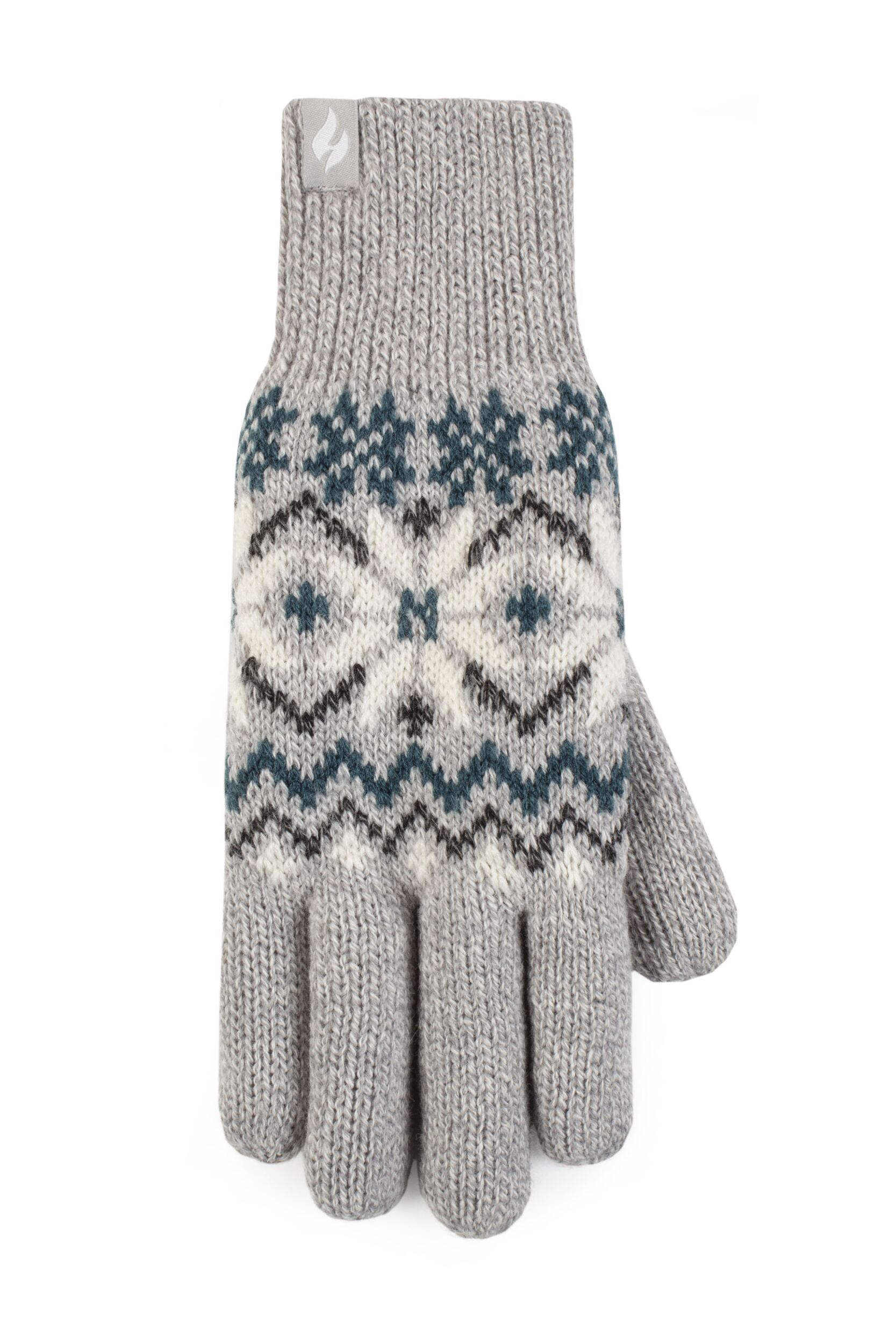 Women's 1 Pack SOCKSHOP Heat Holders Avens Patterned Gloves Light Grey M/L