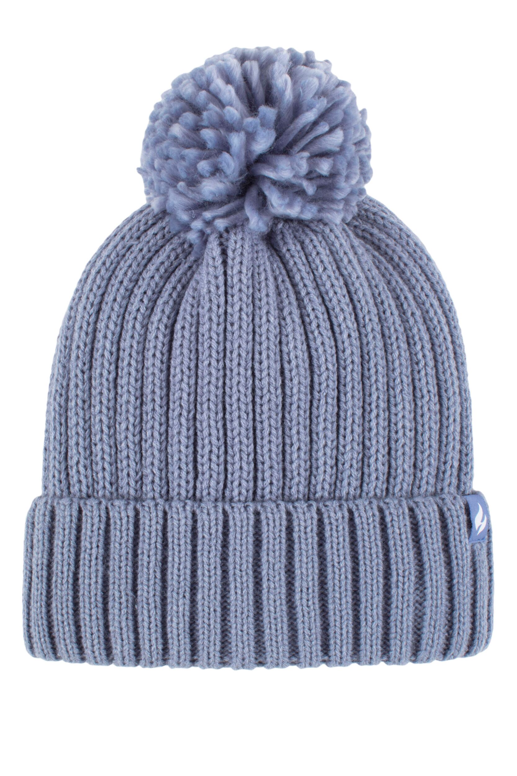Women's 1 Pack SOCKSHOP Heat Holders Arden Pom Pom Hat Dusky Blue One Size