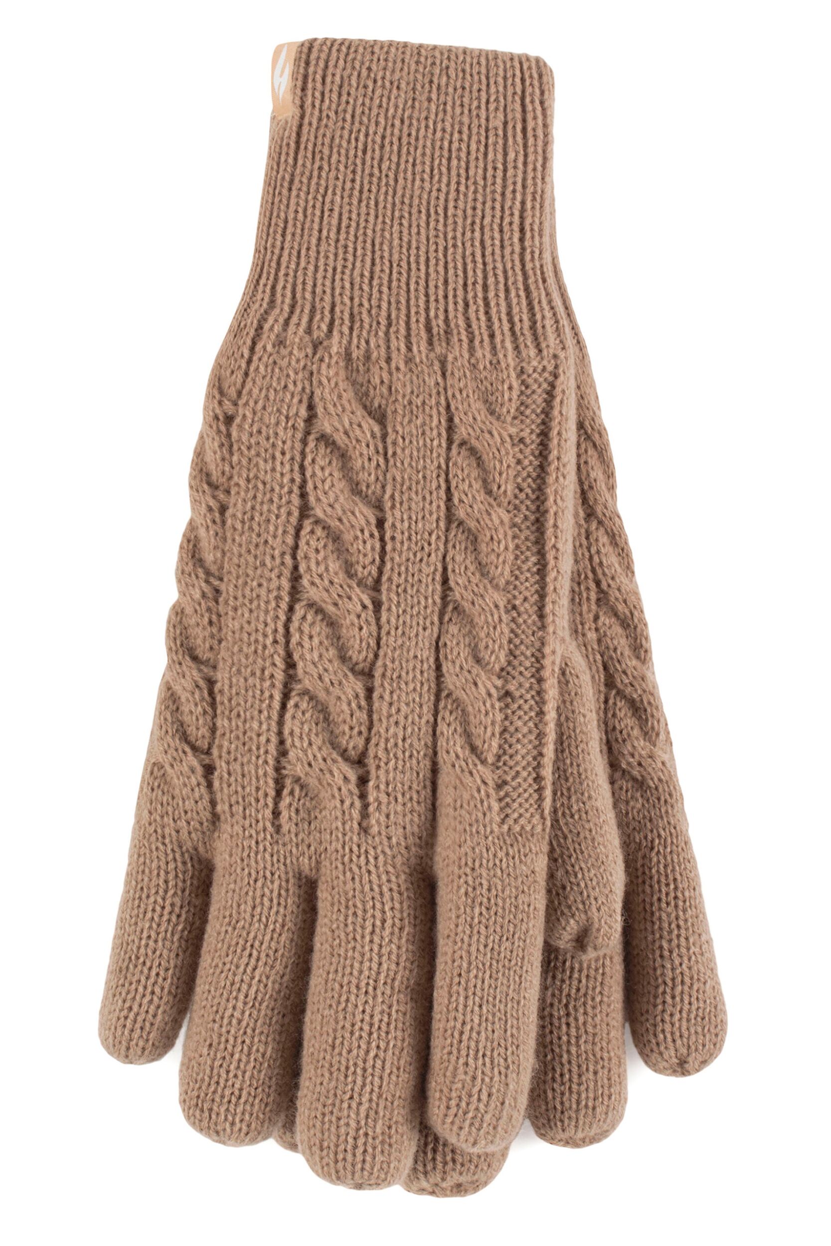 Women's 1 Pair SOCKSHOP Heat Holders Willow Cable Gloves Beige M/L