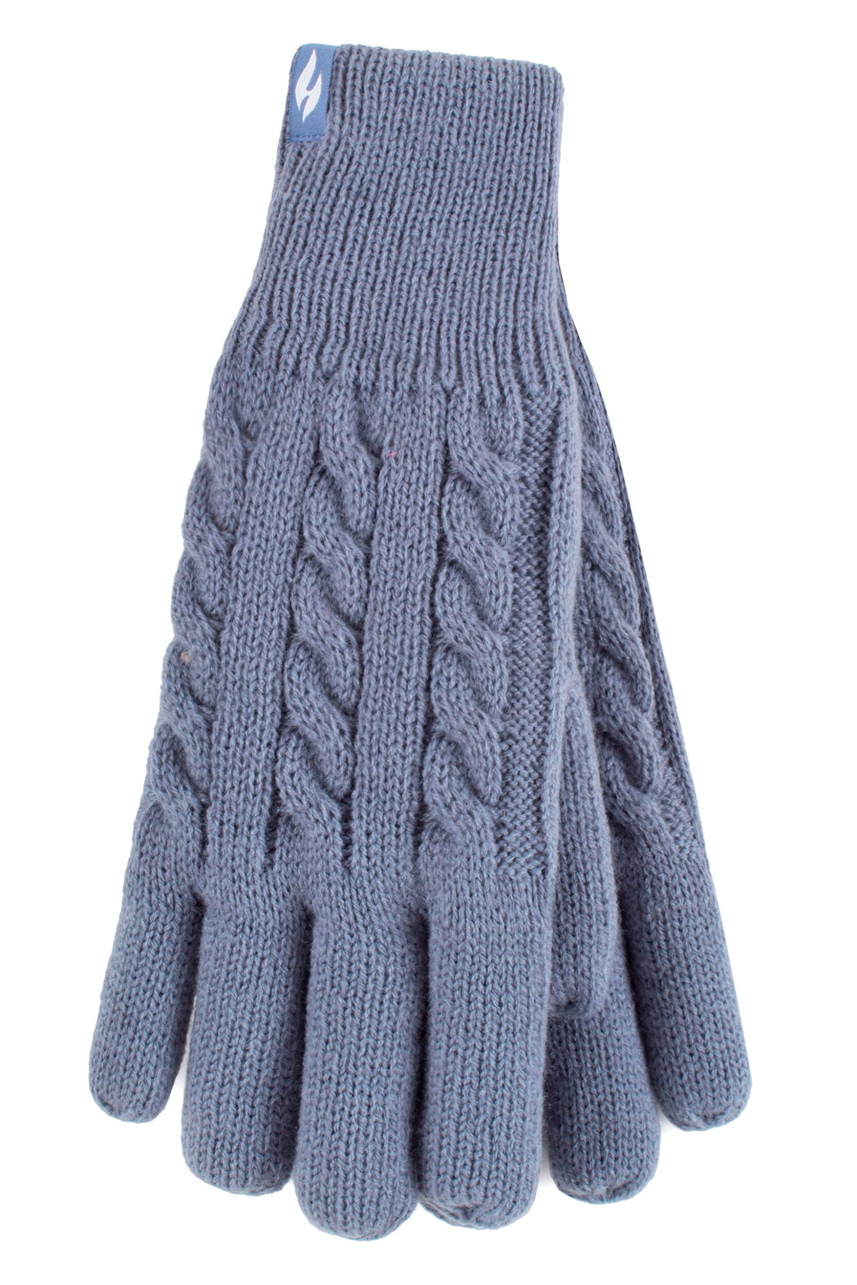 Women's 1 Pair SOCKSHOP Heat Holders Willow Cable Gloves Dusky Blue S/M