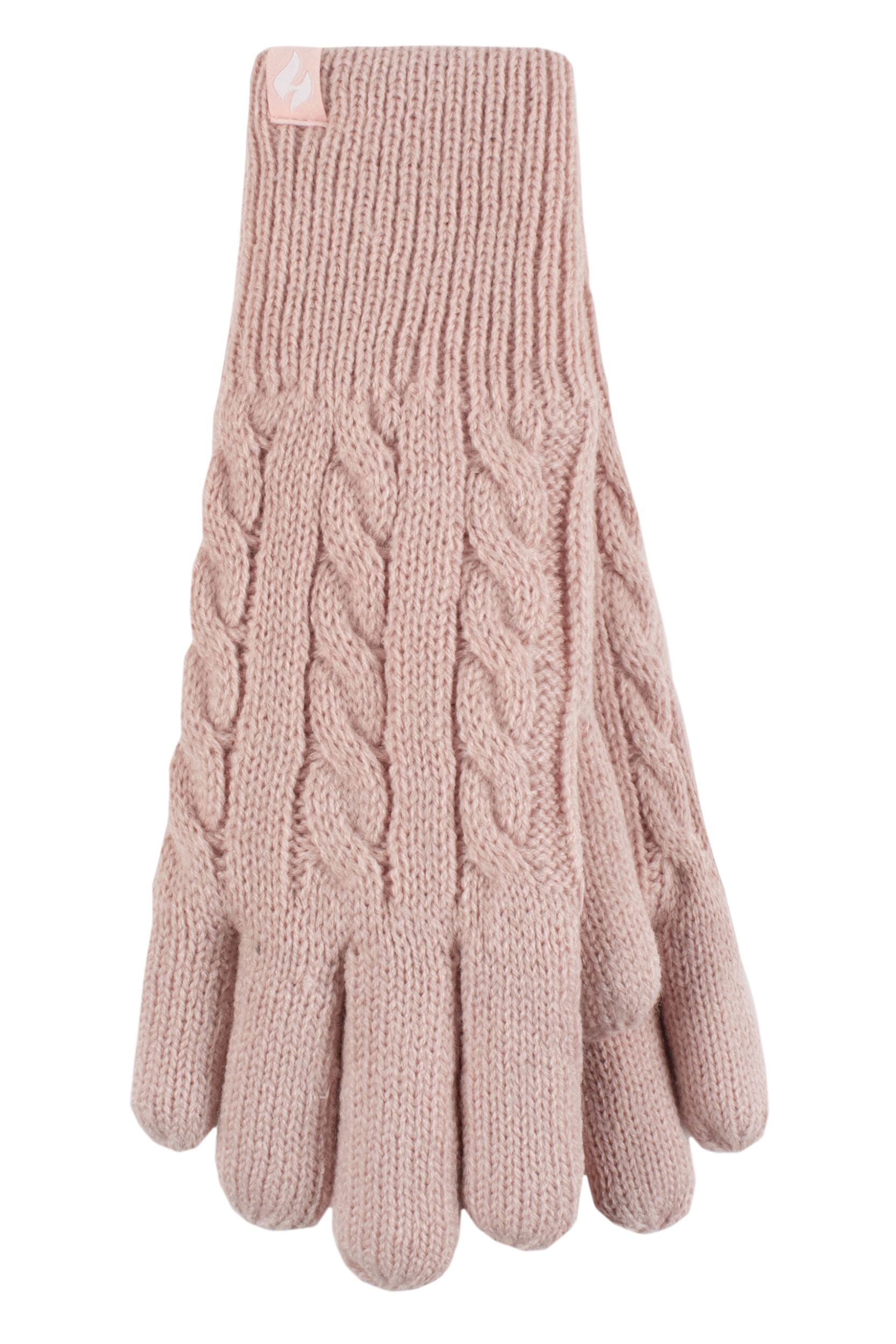Women’s 1 Pair SOCKSHOP Heat Holders Willow Cable Gloves Dusky Pink S/M
