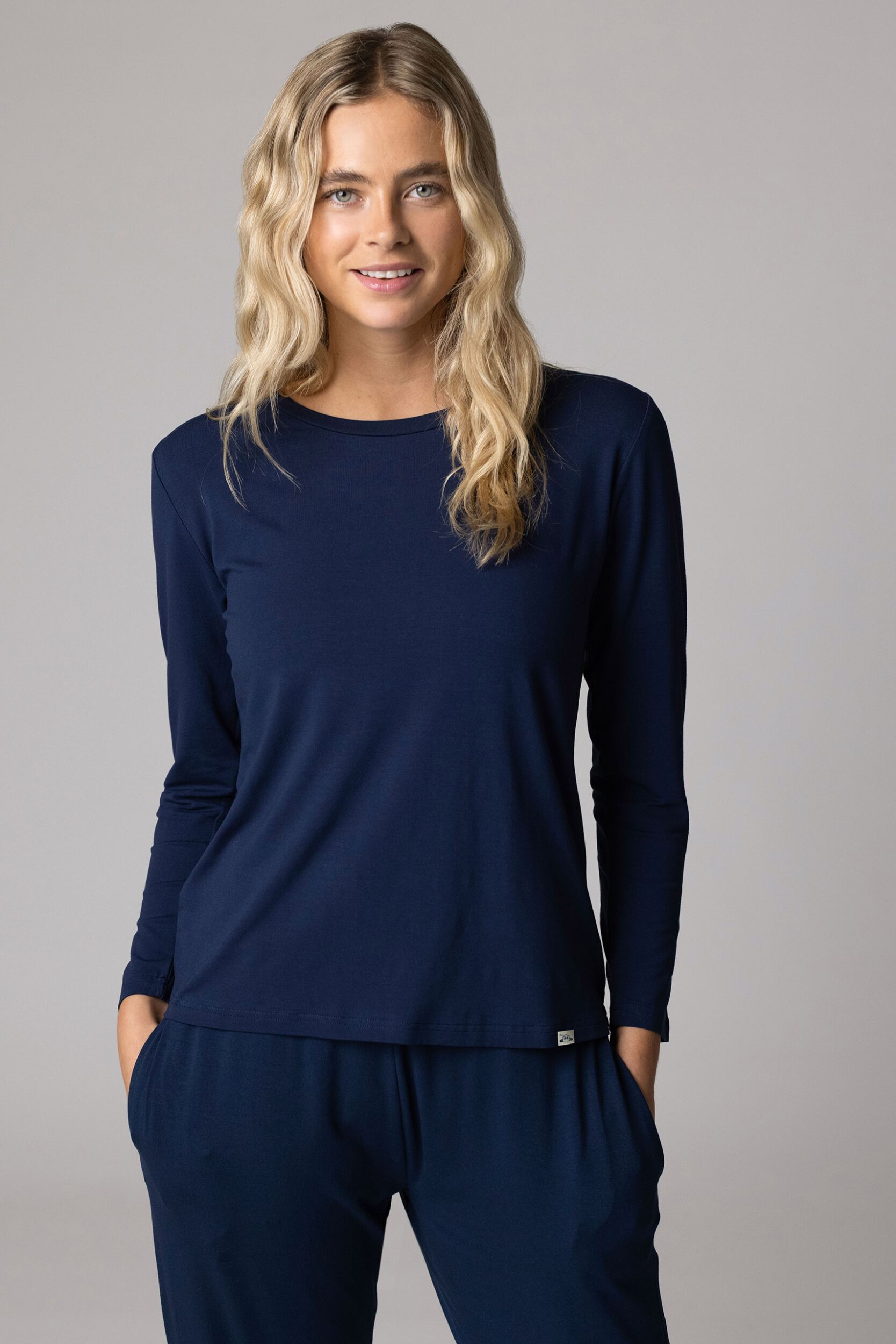 Women's 1 Pack Lazy Panda Bamboo Loungewear Selection Long Sleeved Top Navy Long Sleeved Top 10 Ladies