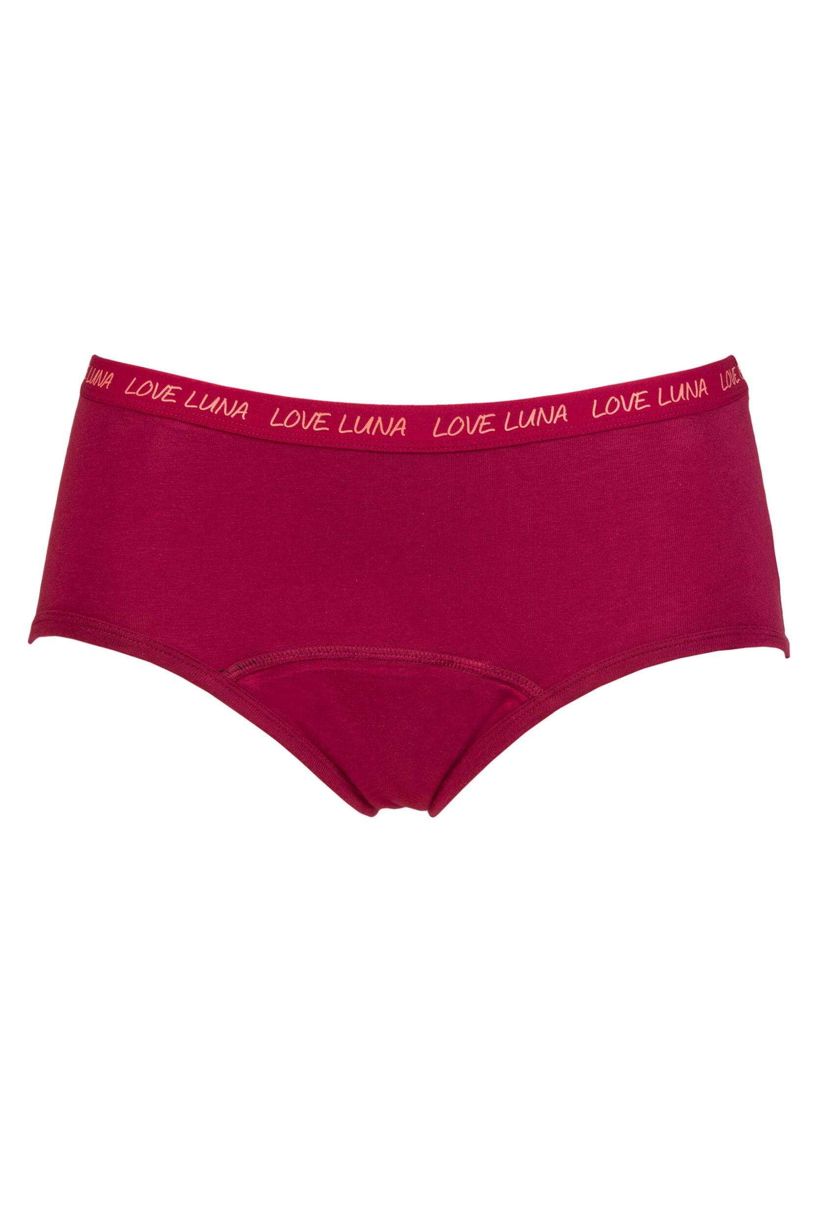 Girls and Teens 1 Pair Love Luna First Period Boyleg Briefs Dark Cherry 13-14 Years