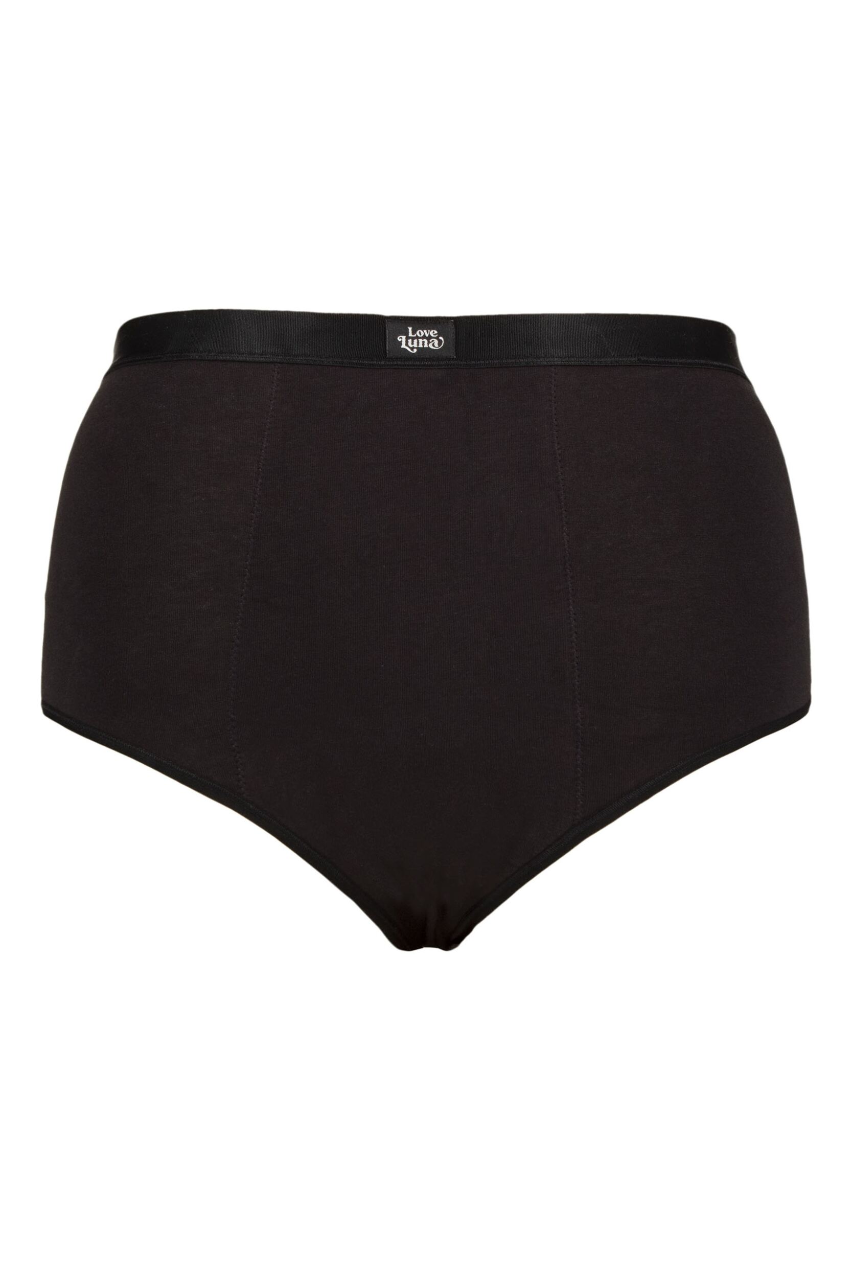 Image of Love Luna 1 Pack Women's Organic Cotton Super Period Plus Full Brief Black 26-28 UK