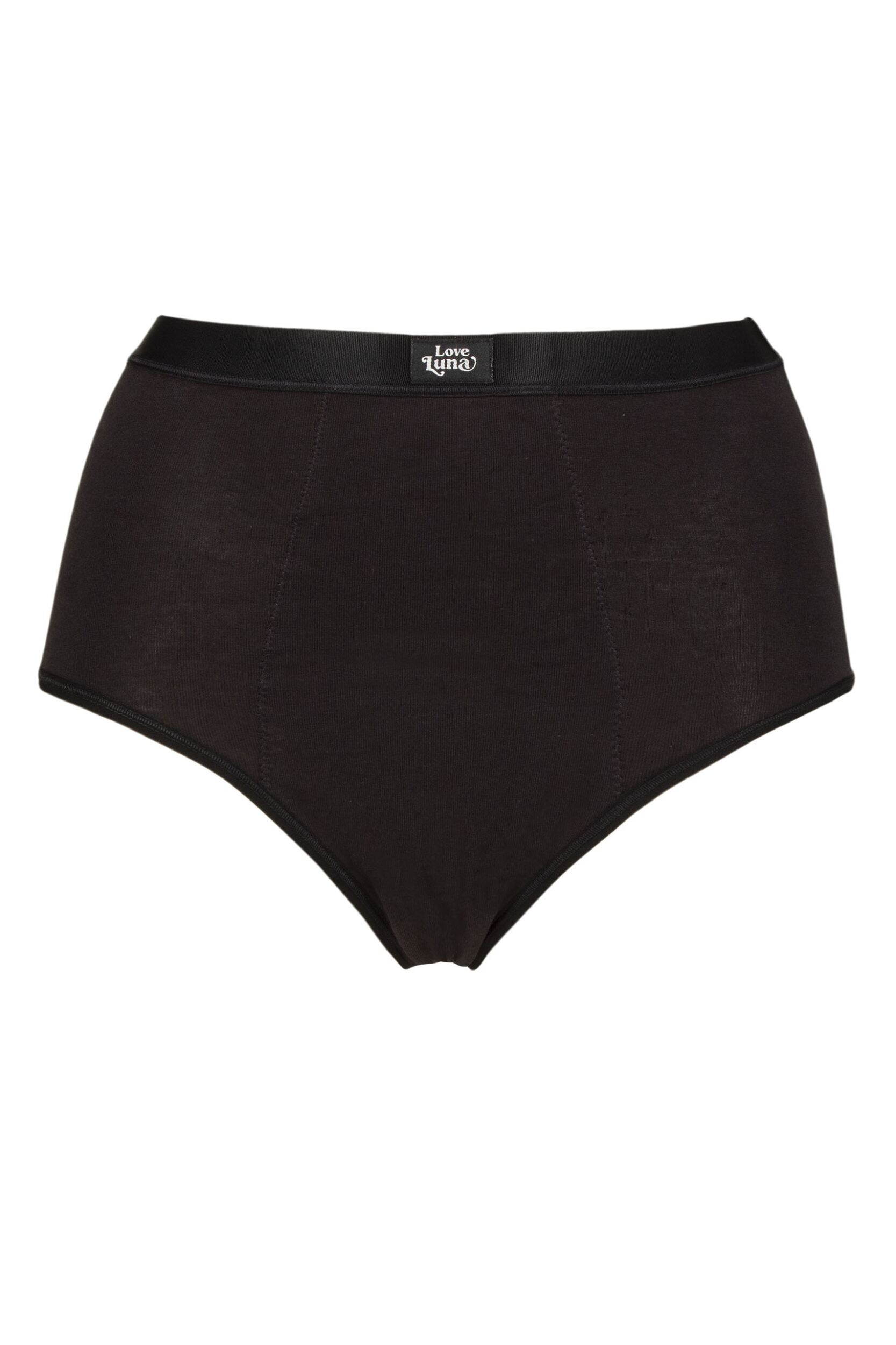 Love Luna 1 Pack Women's Organic Cotton Super Period Full Brief Black 12-14 UK