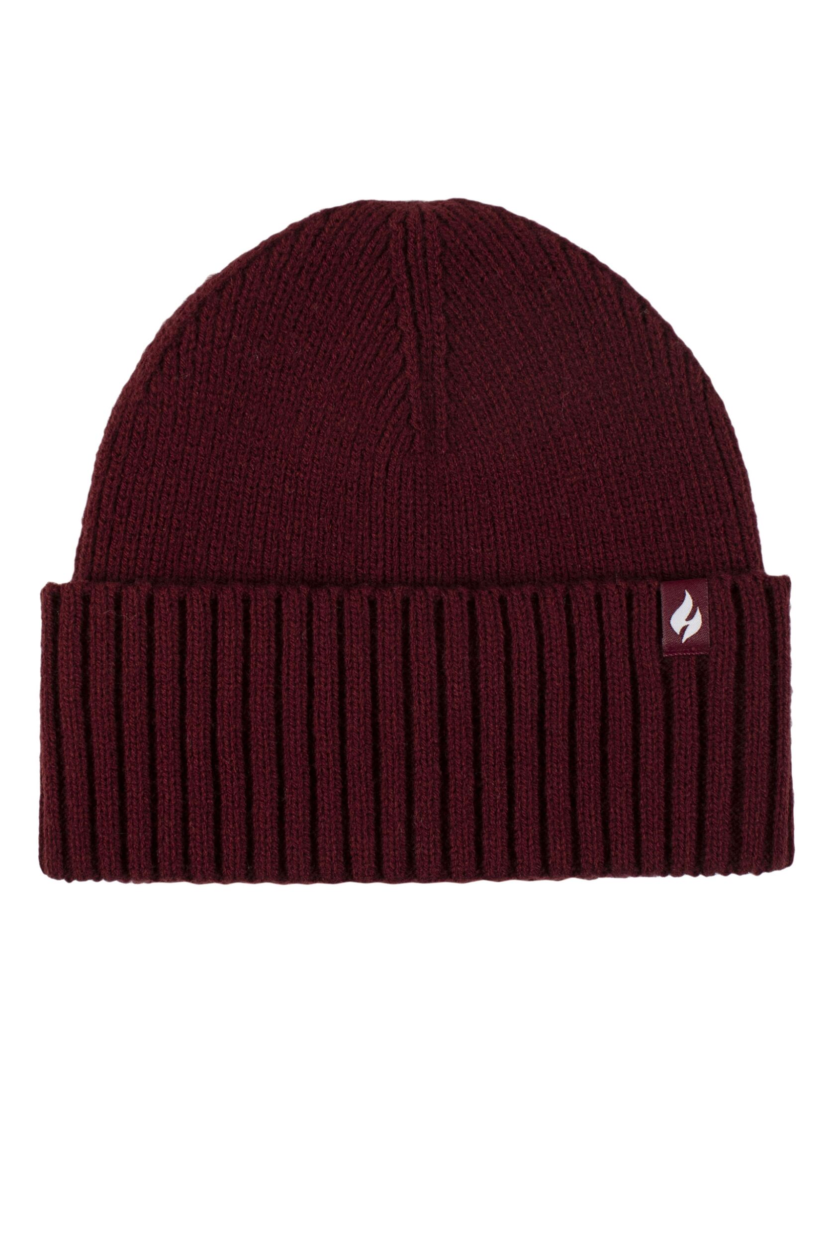 Mens and Women's 1 Pack SOCKSHOP Heat Holders Lite Ashwood Ribbed Turnover Hat Burgundy One Size