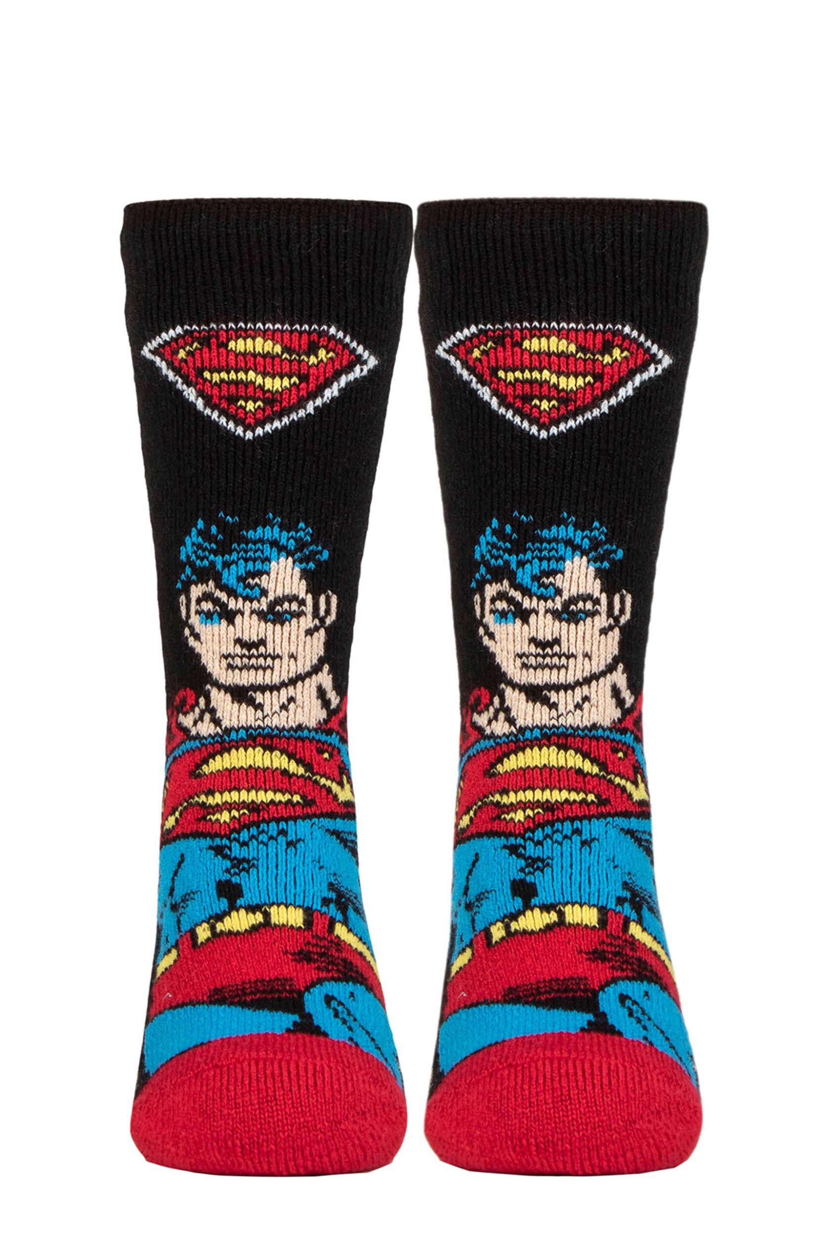 Kids 1 Pair SOCKSHOP Heat Holders DC 1.6 TOG Lite Superman Thermal Socks Black 12.5-3.5 Kids