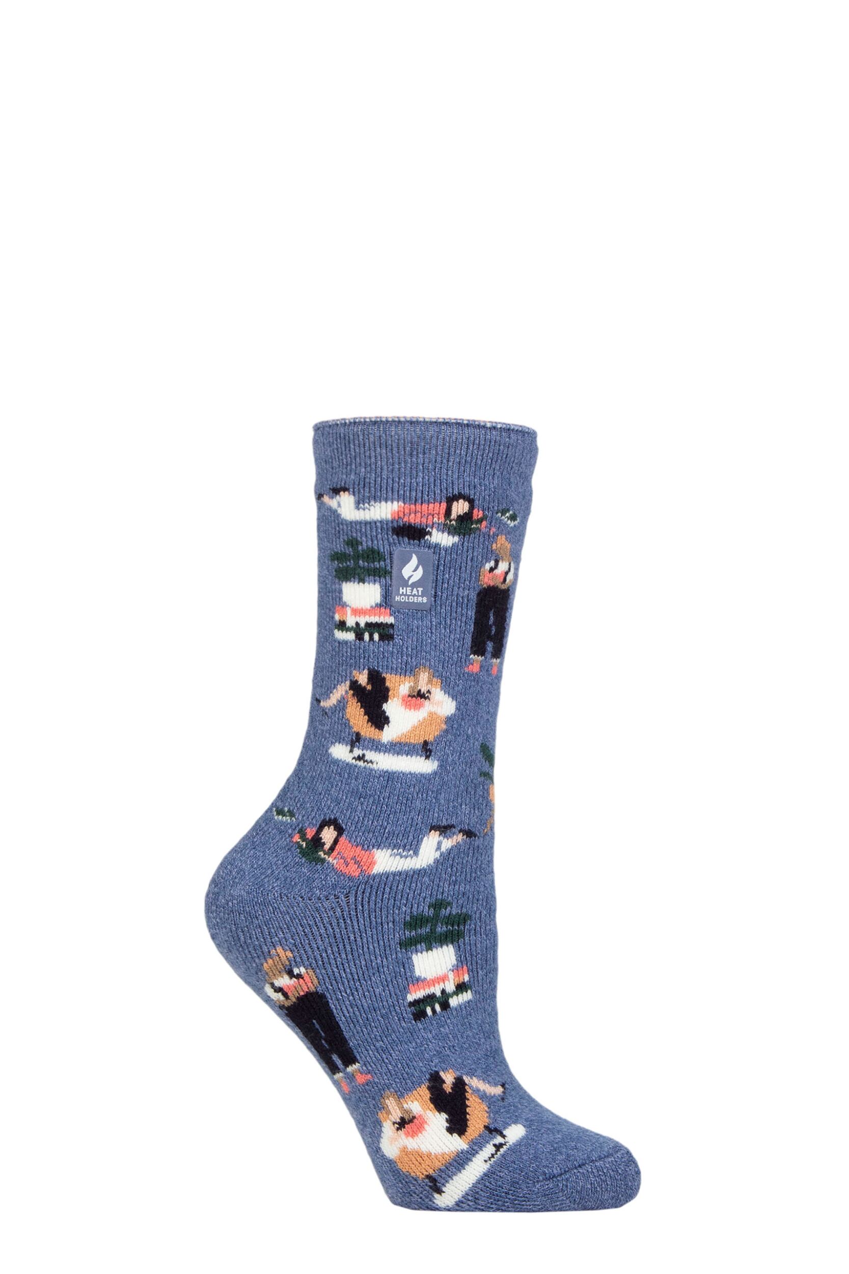 Women's 1 Pair SOCKSHOP Heat Holders 1.6 TOG Lite Hobby Socks Book Worm Denim 4-8