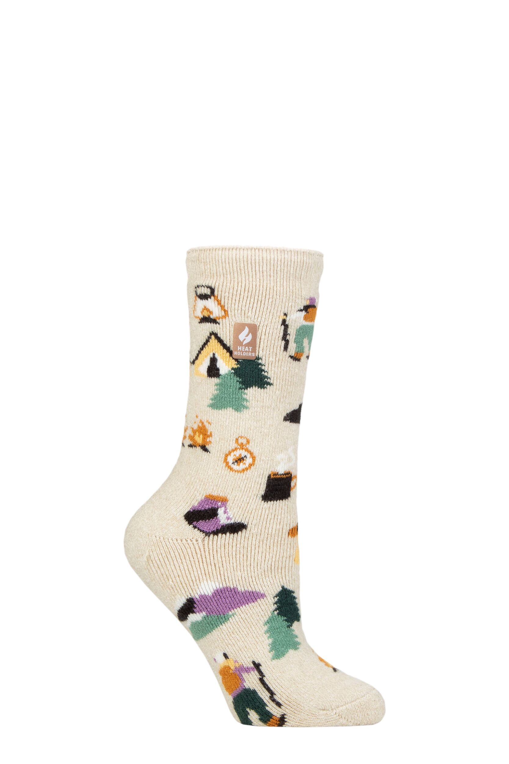 Women's 1 Pair SOCKSHOP Heat Holders 1.6 TOG Lite Hobby Socks Walking Oatmeal 4-8