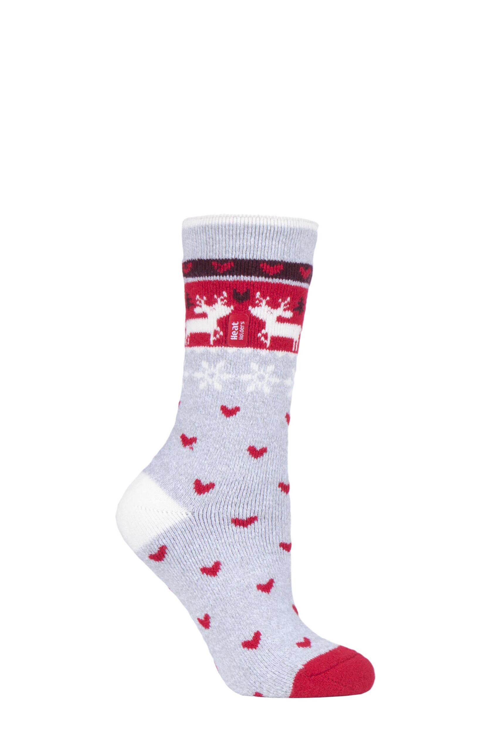 Women's 1 Pair SOCKSHOP Heat Holders Lite Christmas Socks Reindeer 4-8 Ladies