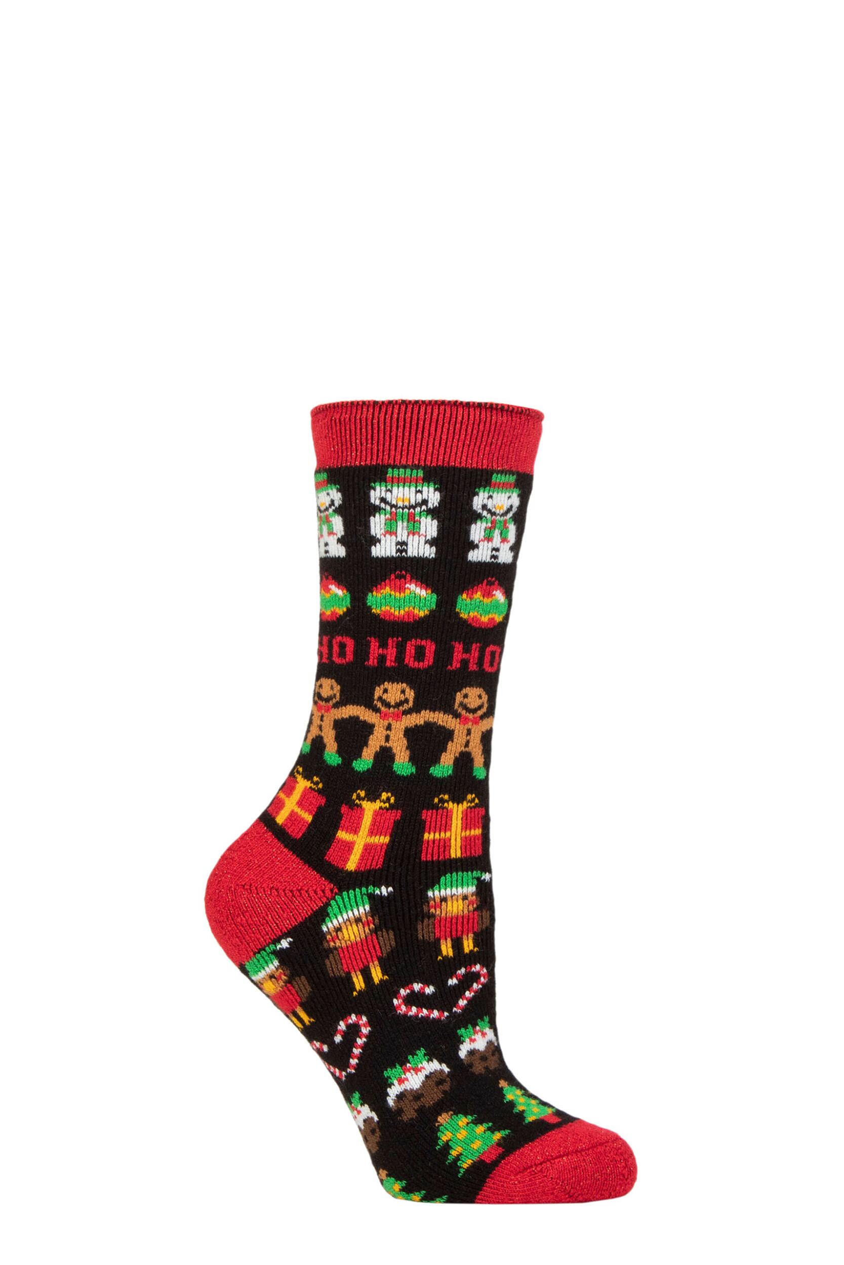 Women's 1 Pair SOCKSHOP Heat Holders Lite Christmas Socks Gingerbread & Baubles 4-8