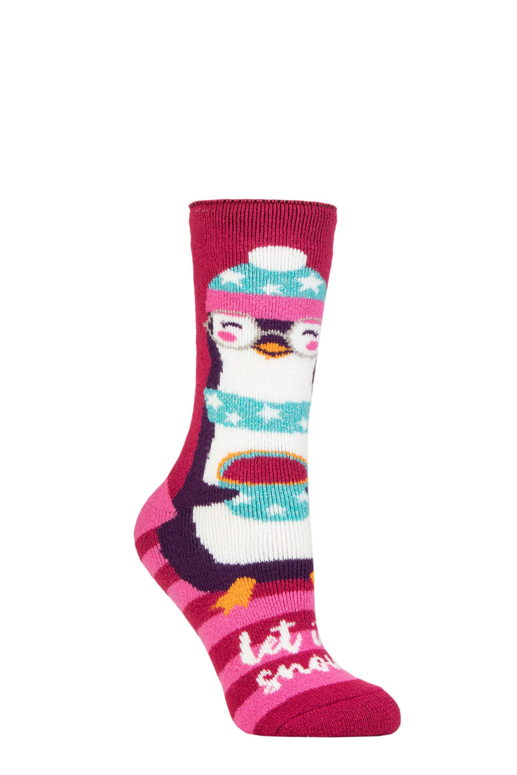 Women's 1 Pair SOCKSHOP Heat Holders Lite Christmas Socks Penguin 4-8