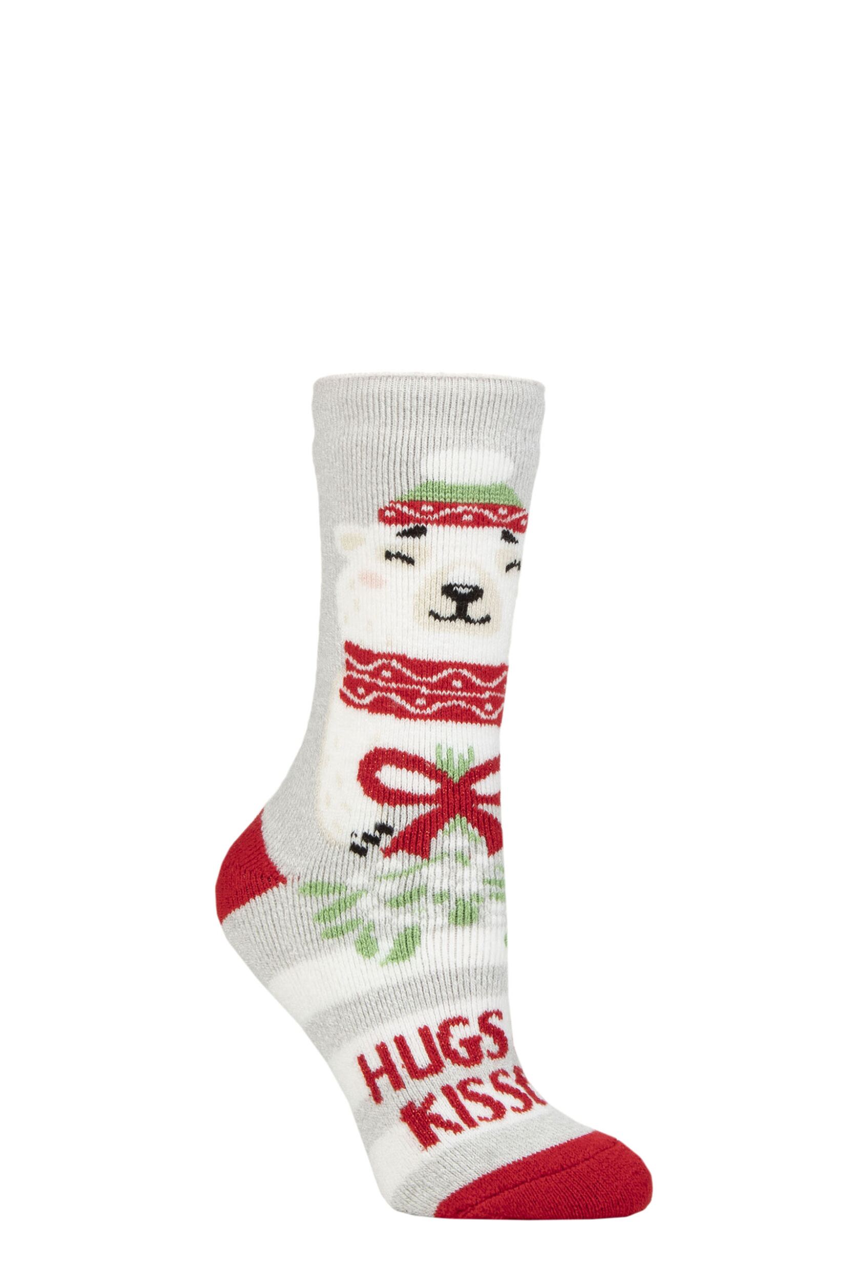 Women's 1 Pair SOCKSHOP Heat Holders Lite Christmas Socks Hugs & Kisses 4-8