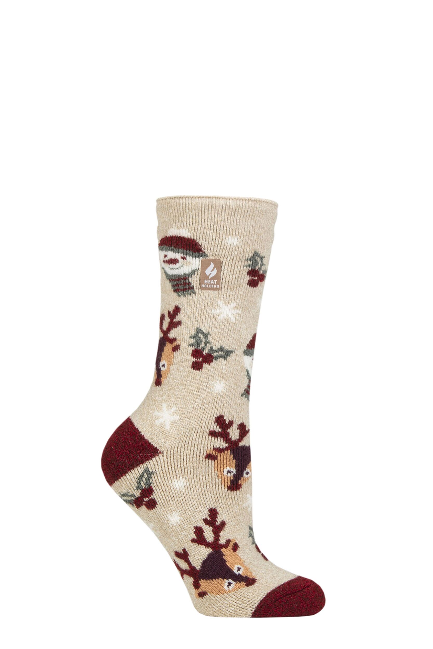 Women's 1 Pair SOCKSHOP Heat Holders Lite Christmas Socks Snowy Christmas 4-8
