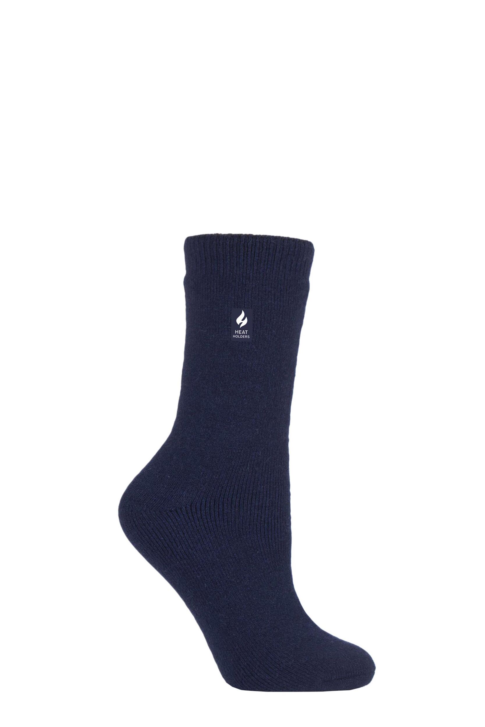 Image of Women's 1 Pair Heat Holders 1.6 TOG Lite Plain Socks Navy 4-8 Ladies