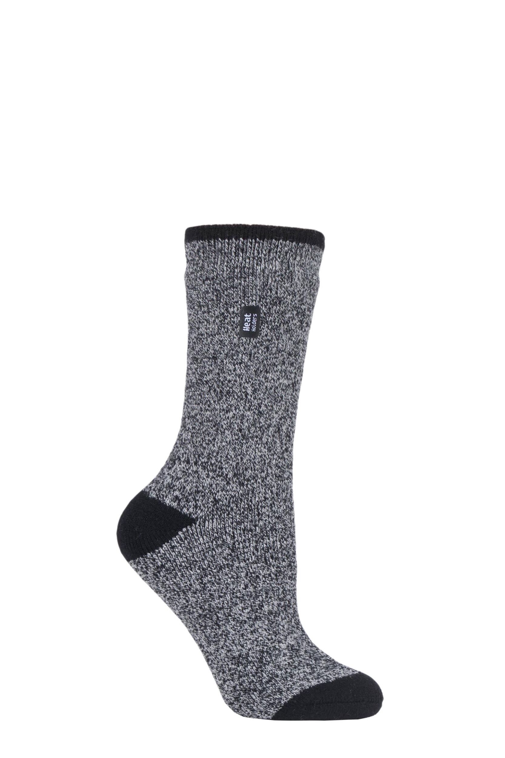 Women's 1 Pair SOCKSHOP Heat Holders 1.6 TOG Lite Patterned and Striped Socks Twist Black / Light Grey 4-8 Ladies