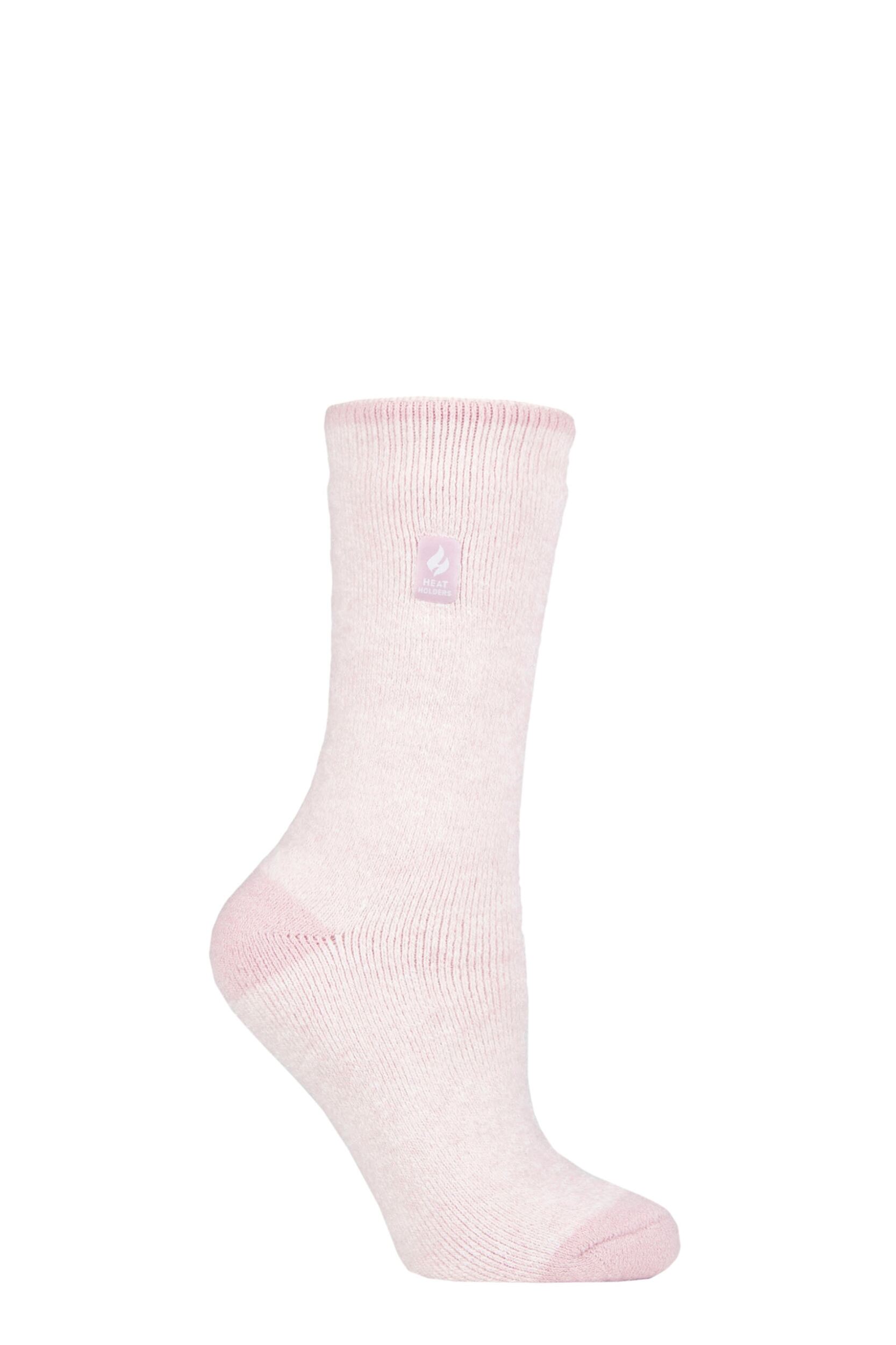 Women's 1 Pair SOCKSHOP Heat Holders 1.6 TOG Lite Patterned and Striped Socks Venice Heel & Toe Dusted Pink 4-8 Ladies