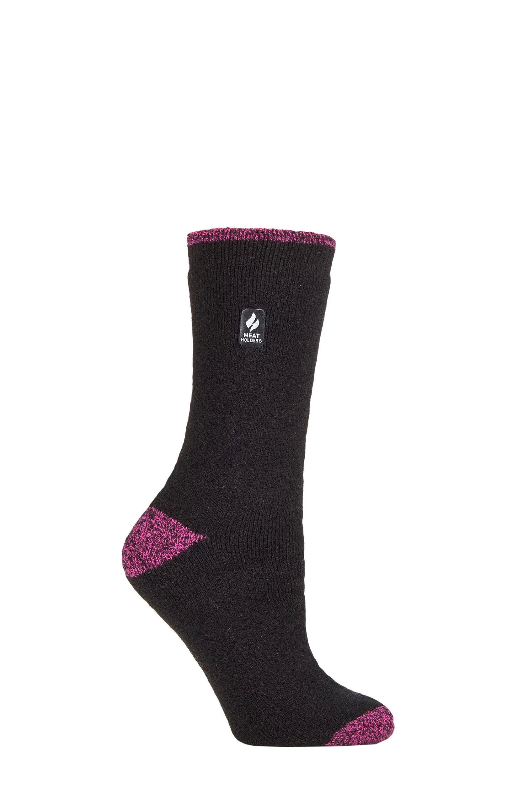 Women's 1 Pair SOCKSHOP Heat Holders 1.6 TOG Lite Patterned and Striped Socks Tenerife Heel & Toe Black / Berry 4-8 Ladies