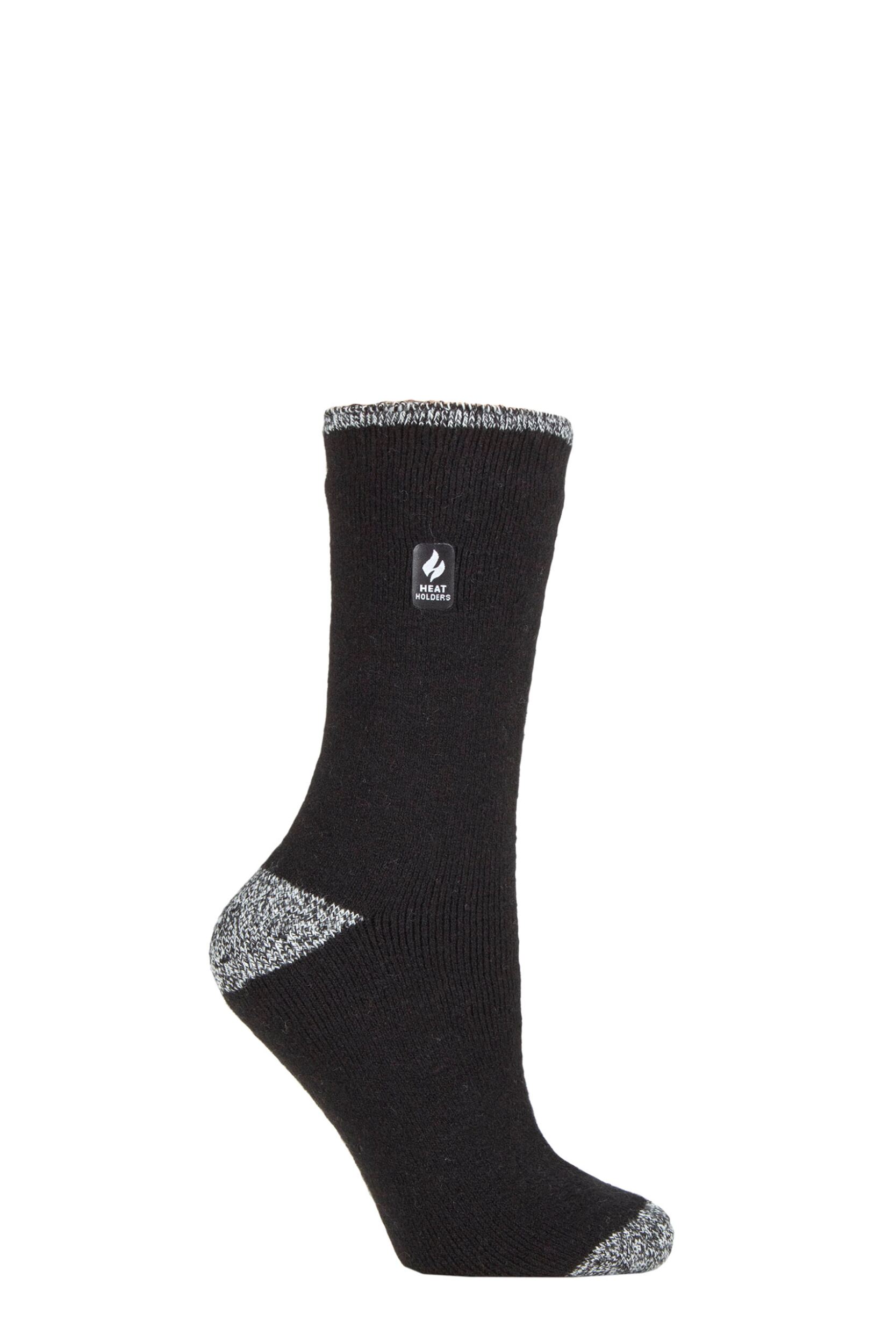 Women's 1 Pair SOCKSHOP Heat Holders 1.6 TOG Lite Patterned and Striped Socks Tenerife Heel & Toe Black / White 4-8 Ladies
