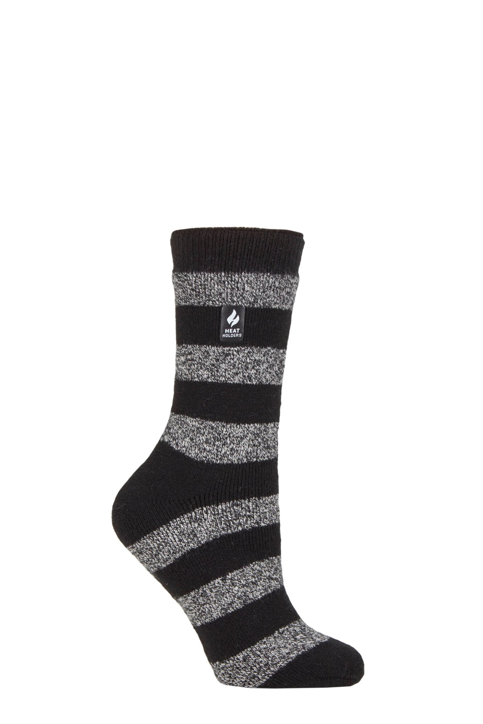 Women's 1 Pair SOCKSHOP Heat Holders 1.6 TOG Lite Patterned and Striped Socks Bologna Chunky Stripe Black / White 4-8 Ladies