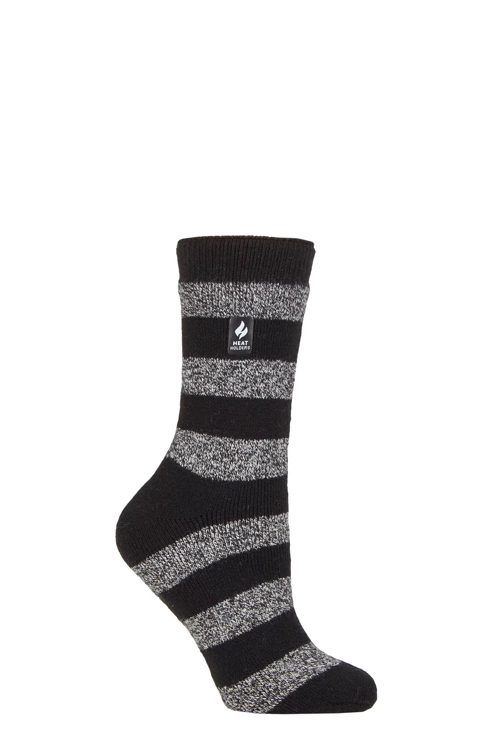 Women's 1 Pair SOCKSHOP Heat Holders 1.6 TOG Lite Patterned and Striped Socks Bologna Chunky Stripe Black / White 4-8 Ladies