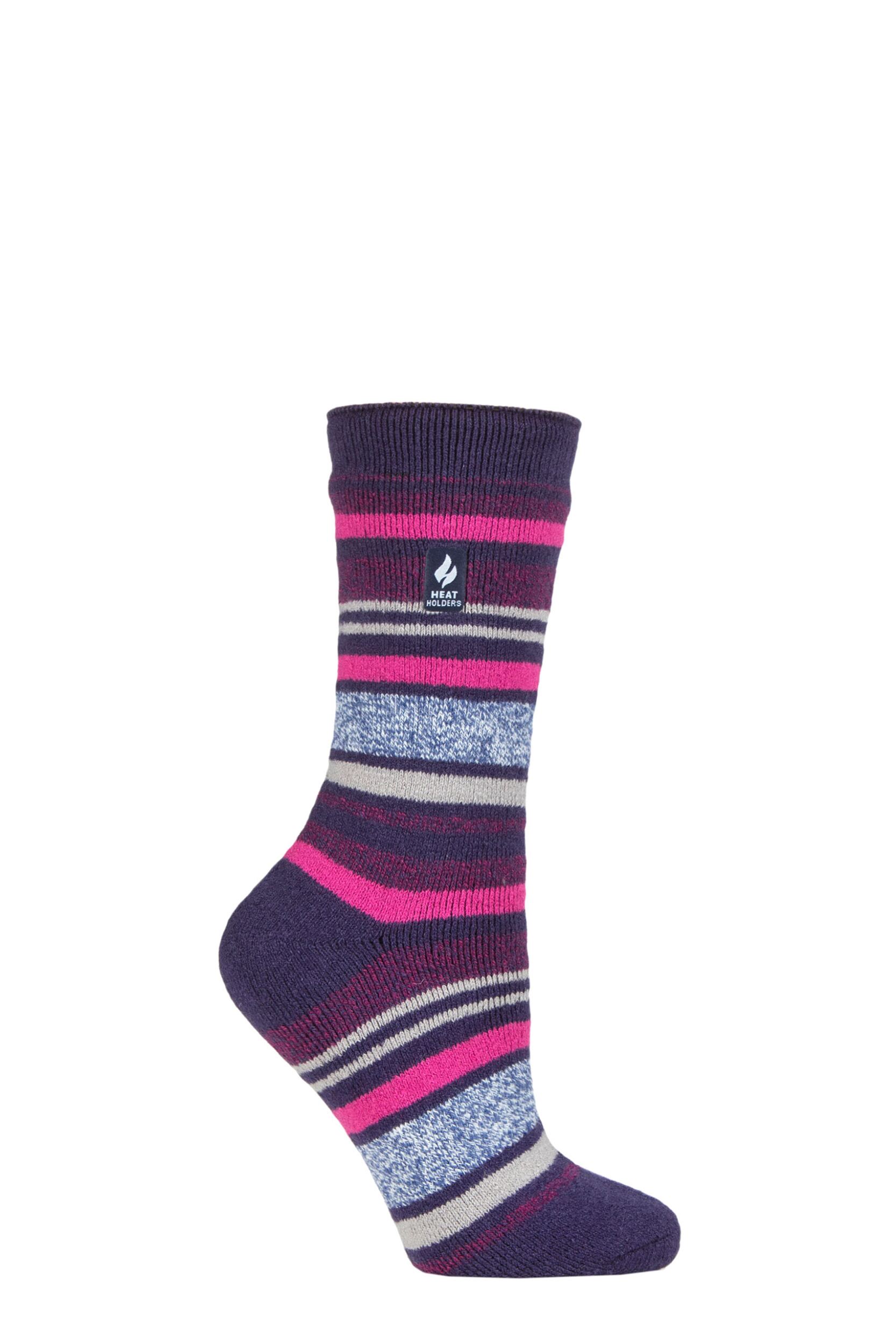 Women's 1 Pair SOCKSHOP Heat Holders 1.6 TOG Lite Patterned and Striped Socks Antalya Multi Stripe Blue Ribbon 4-8 Ladies