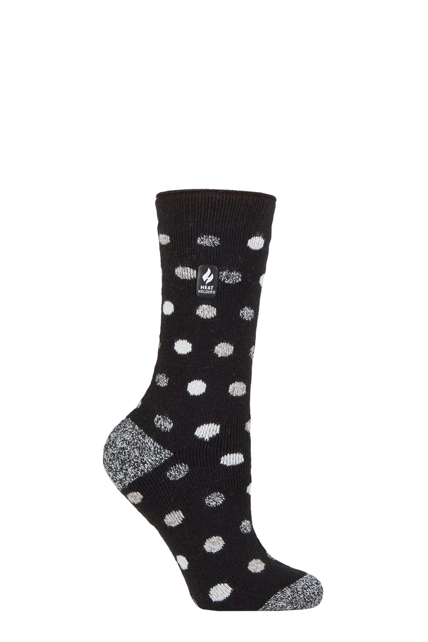 Women's 1 Pair SOCKSHOP Heat Holders 1.6 TOG Lite Patterned and Striped Socks Malaga Dots Black / White 4-8 Ladies