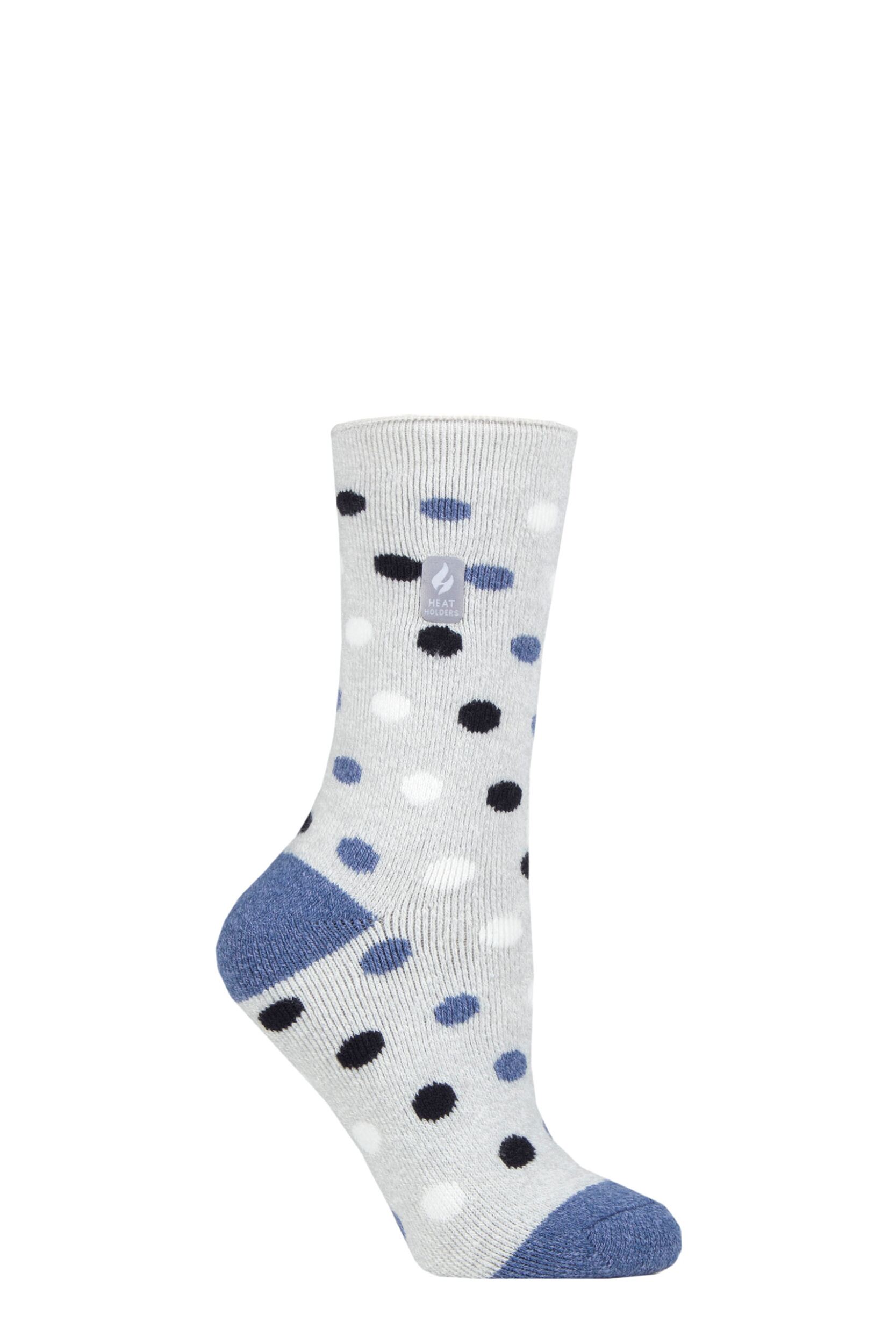 Women's 1 Pair SOCKSHOP Heat Holders 1.6 TOG Lite Patterned and Striped Socks Malaga Dots Denim 4-8 Ladies