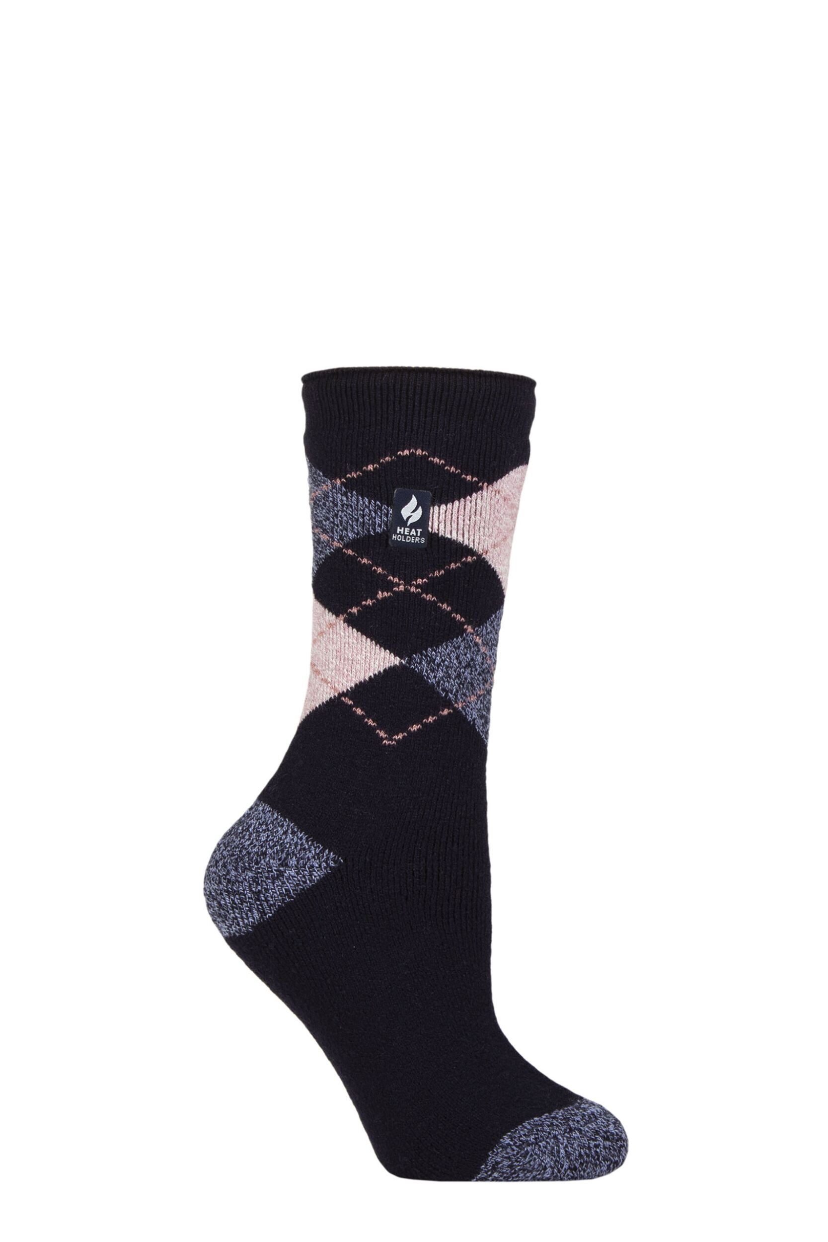 Image of Women's 1 Pair SOCKSHOP Heat Holders 1.6 TOG Lite Patterned and Striped Socks Cali Navy / Orchid 4-8