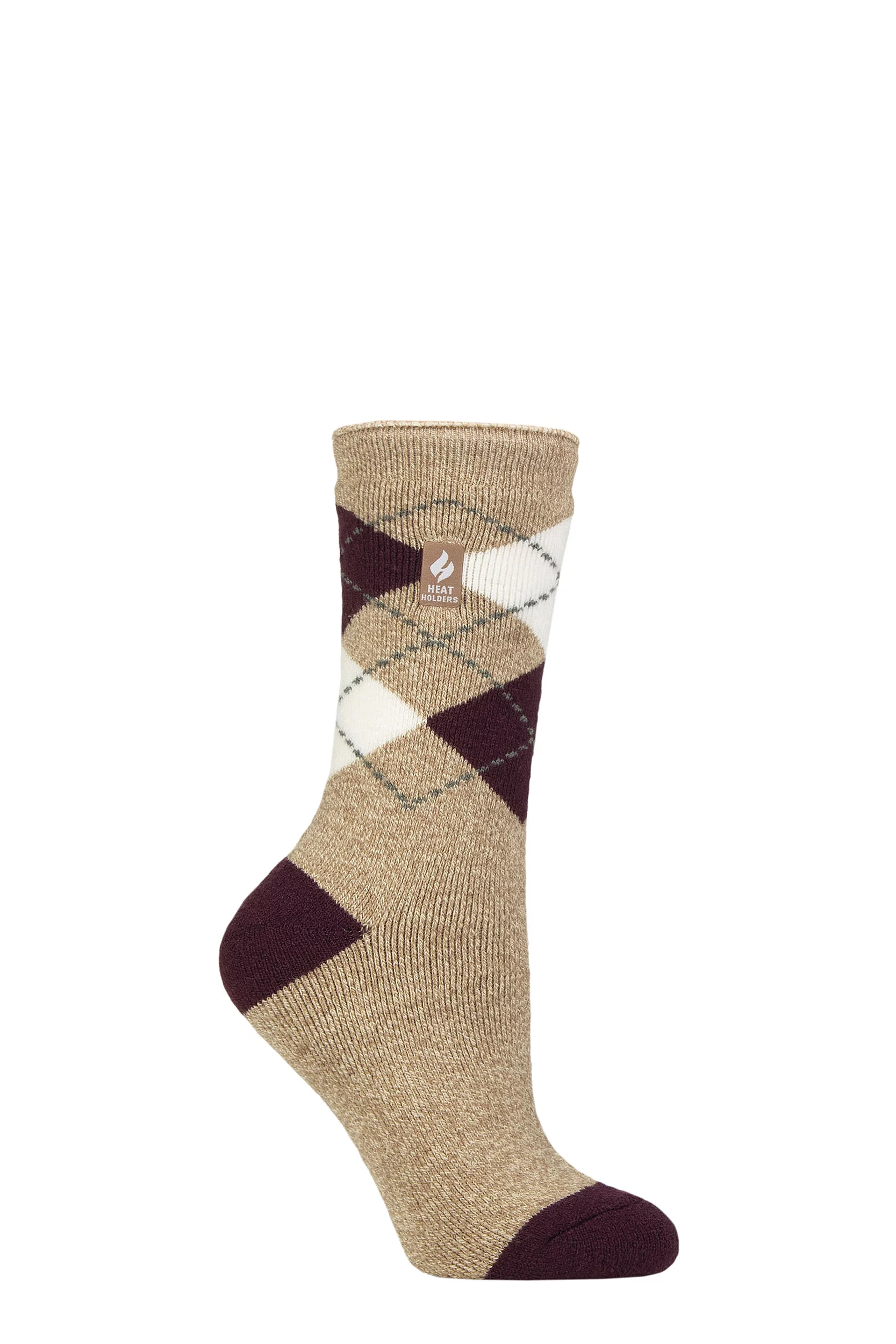 Women's 1 Pair SOCKSHOP Heat Holders 1.6 TOG Lite Patterned and Striped Socks Cali Oat / Cabernet 4