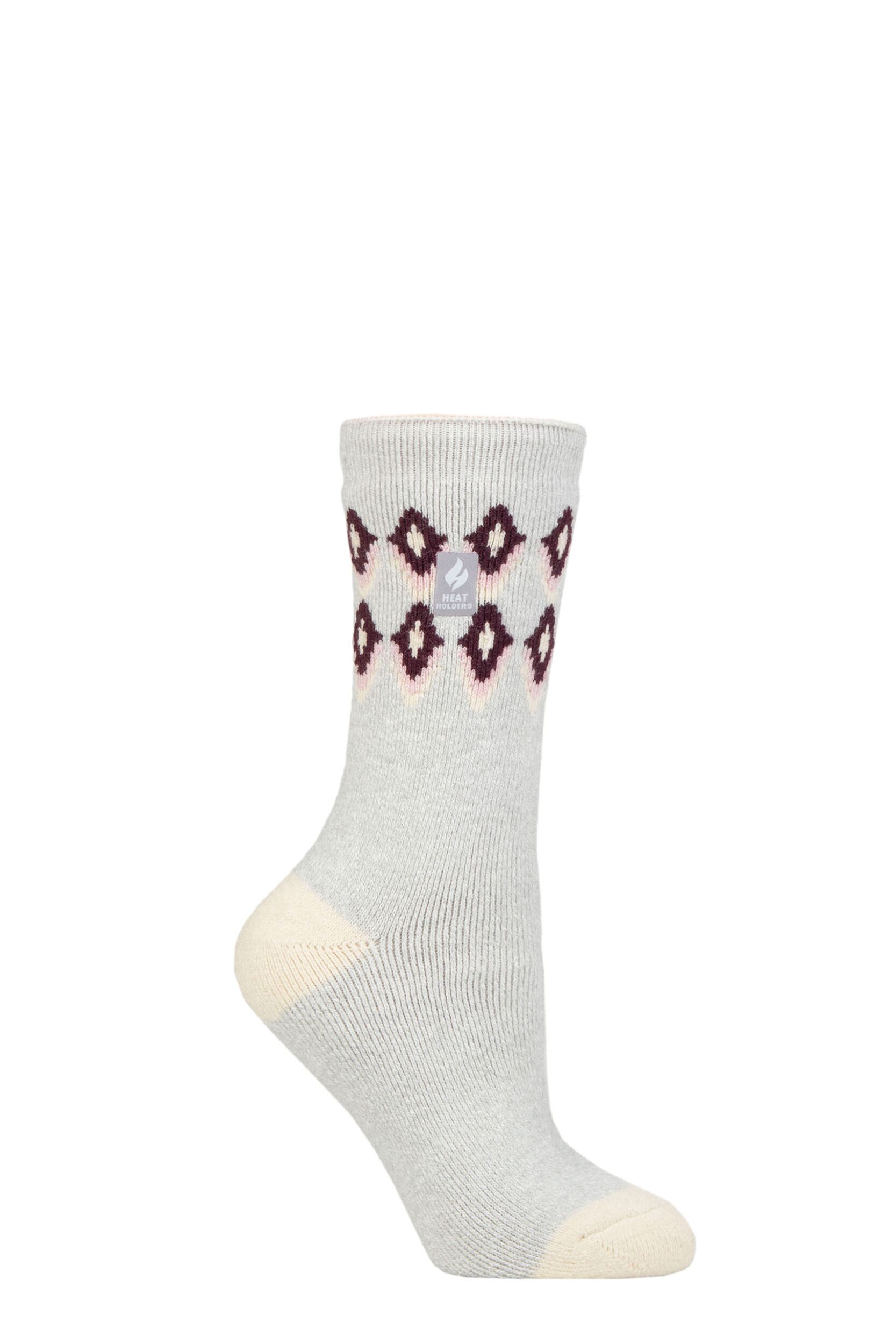 Women's 1 Pair SOCKSHOP Heat Holders 1.6 TOG Lite Patterned and Striped Socks Lourdale Fairisle Grey 4-8