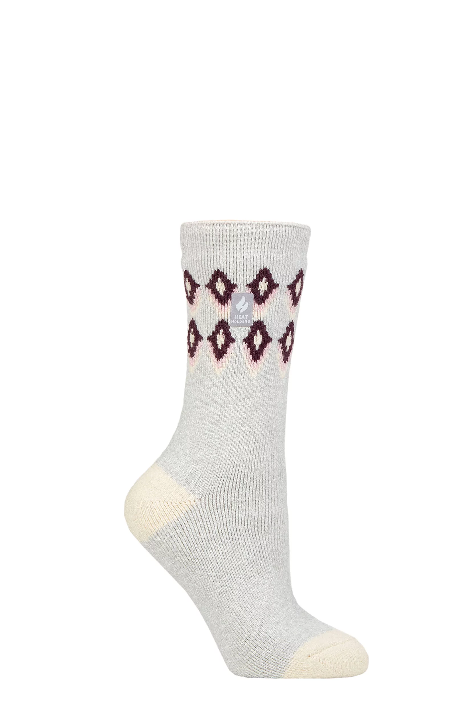 Women's 1 Pair SOCKSHOP Heat Holders 1.6 TOG Lite Patterned and Striped Socks Lourdale Fairisle Grey 4