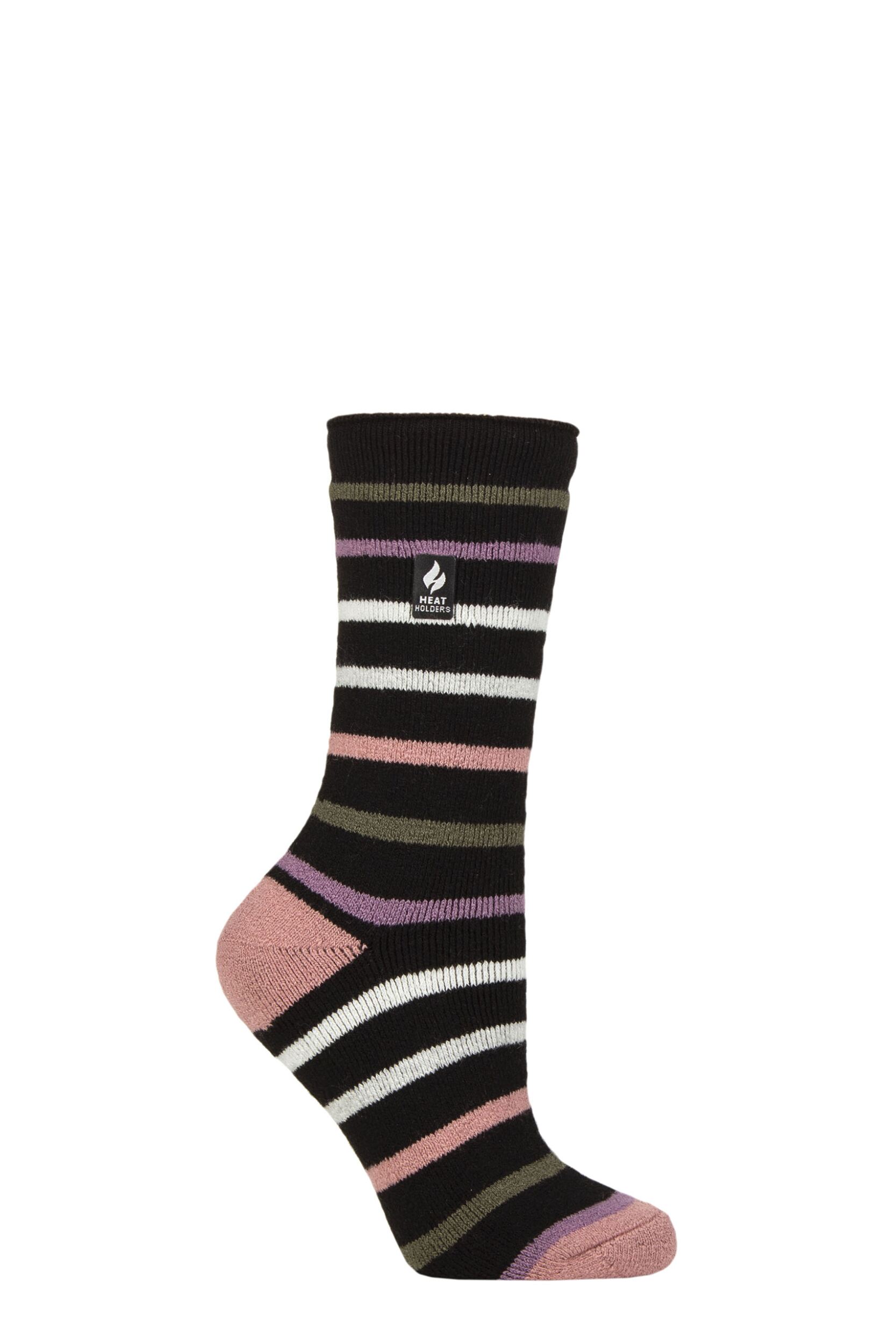 Women's 1 Pair SOCKSHOP Heat Holders 1.6 TOG Lite Patterned and Striped Socks Annika Black 4-8